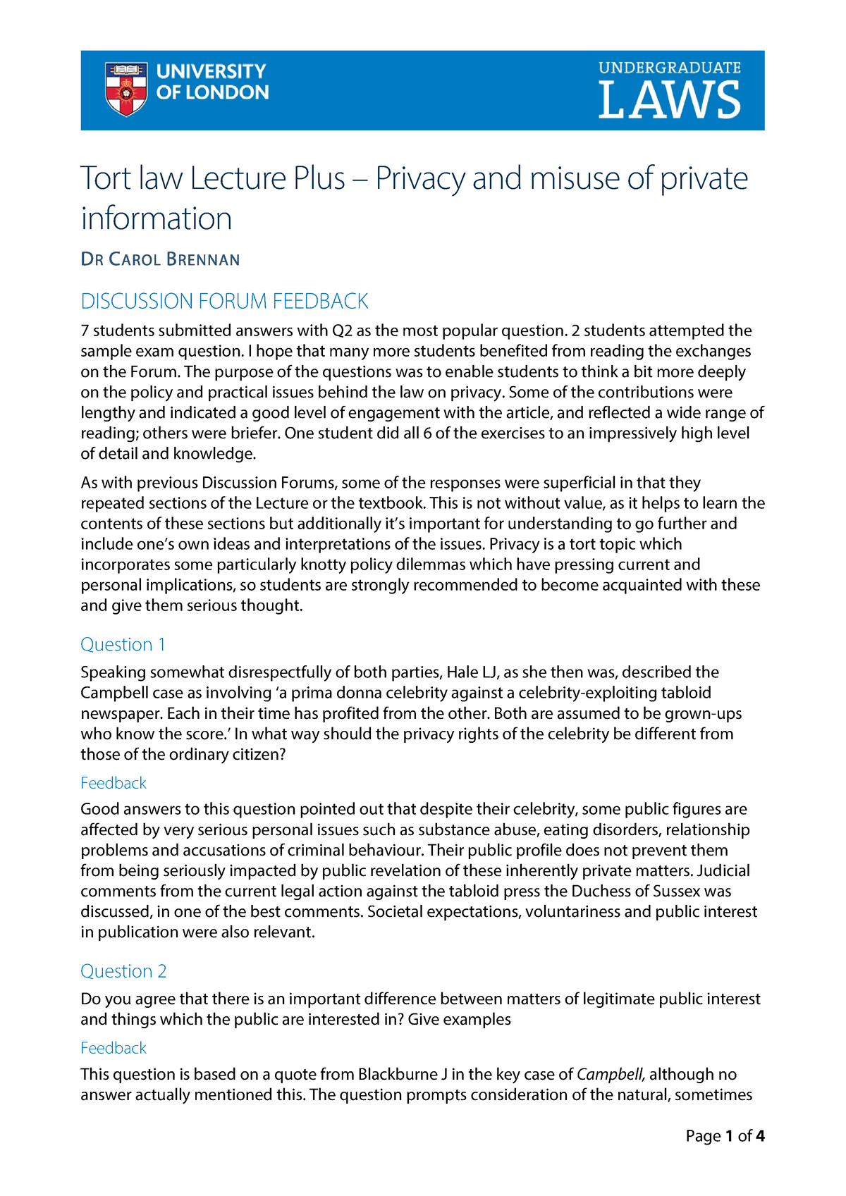 Sample Quesion Privacy and misuse of private information - Feedback ...