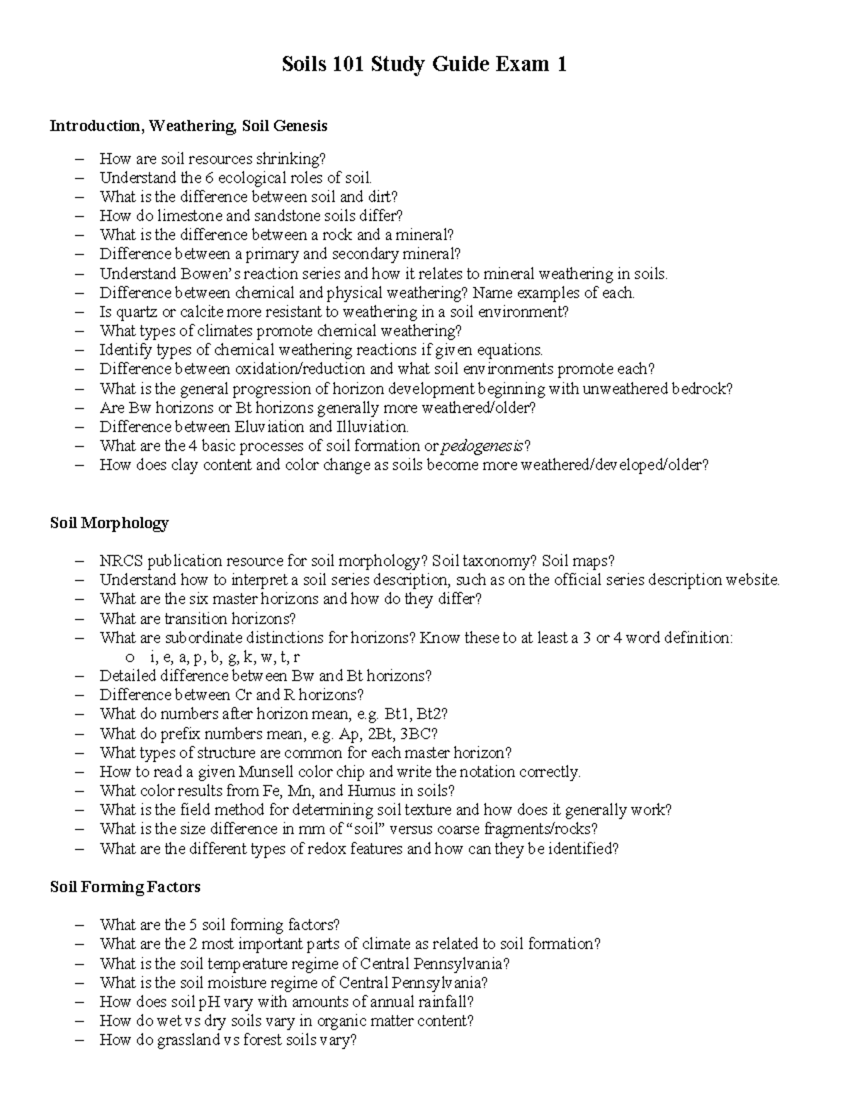 Soils 101 Study Guide Exam 1SOILS 101 Equation Sheet exam cheatsheet