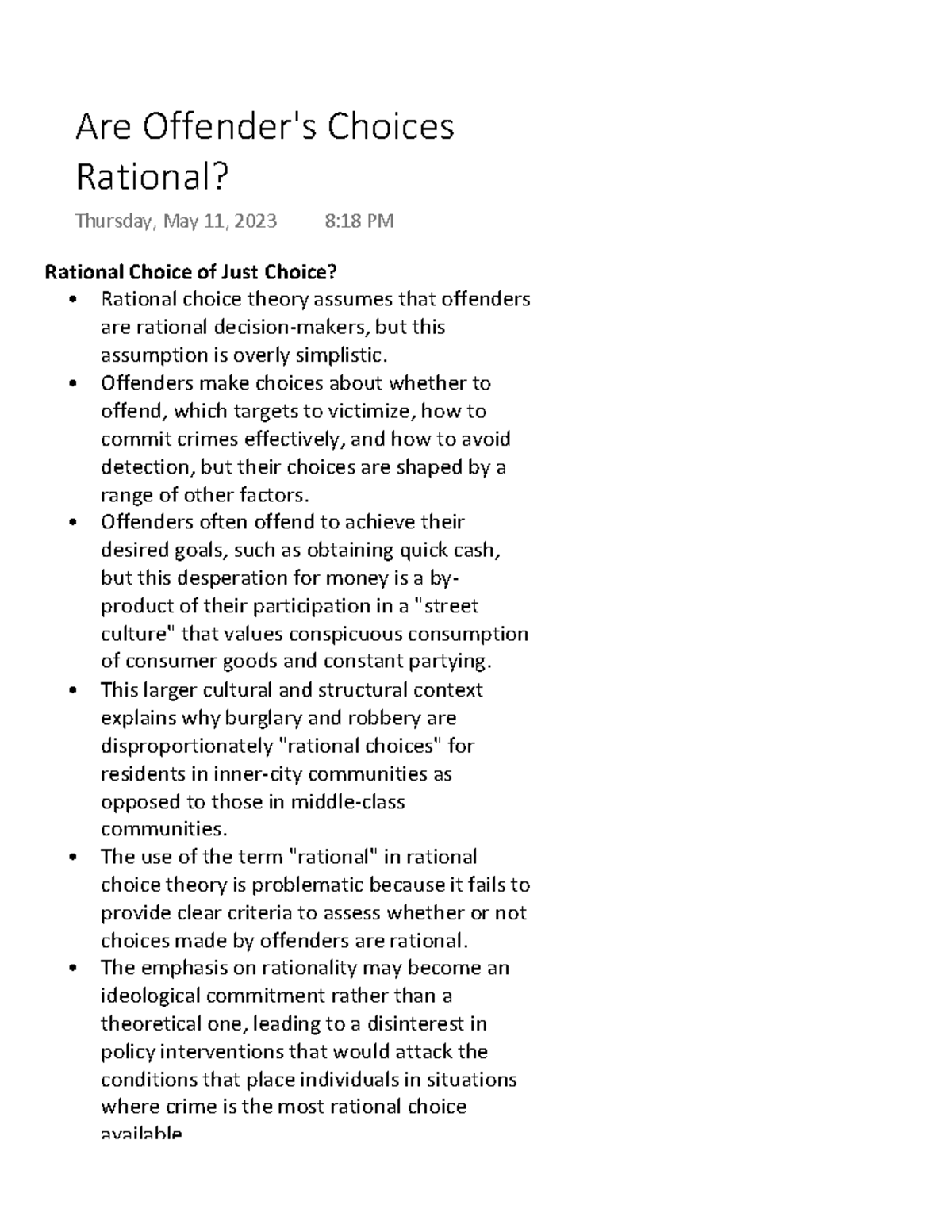 Are Offender S Choices Rational Rational Choice Of Just Choice Rational Choice Theory Assumes