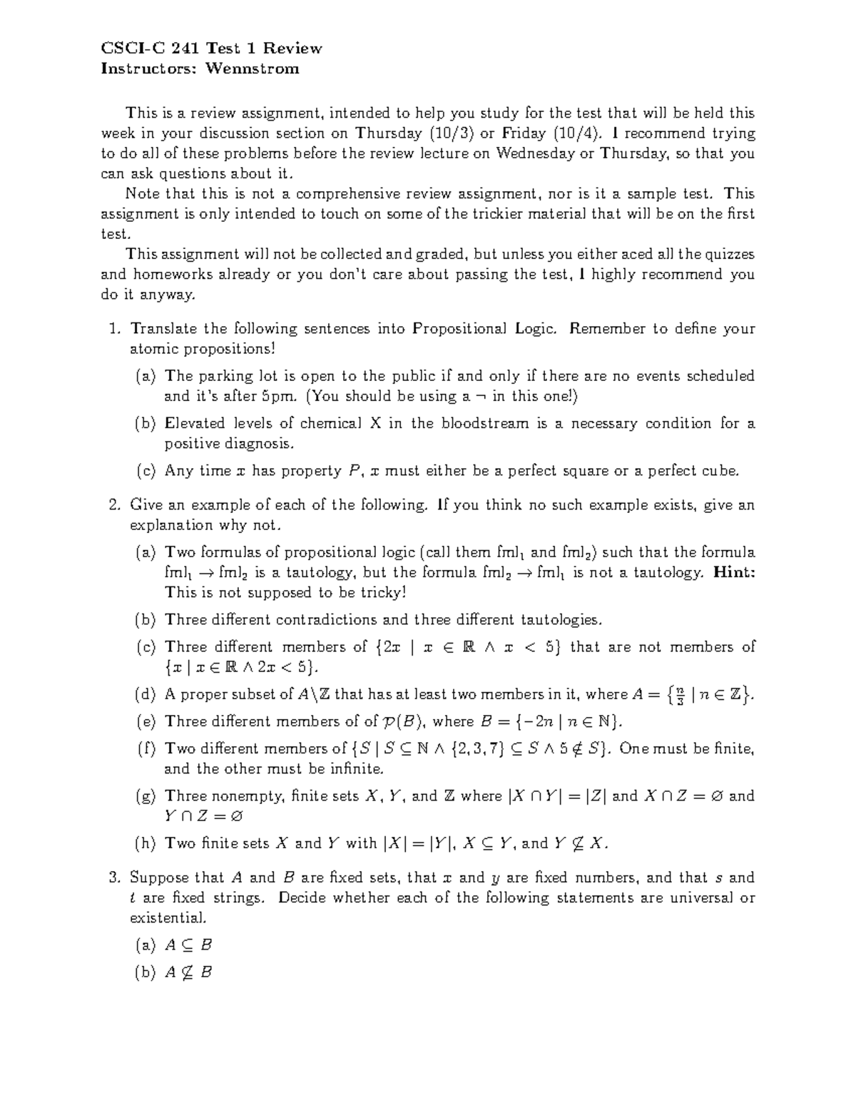 Test 1 Review - C241 Fa24 - CSCI-C 241 Test 1 Review Instructors ...