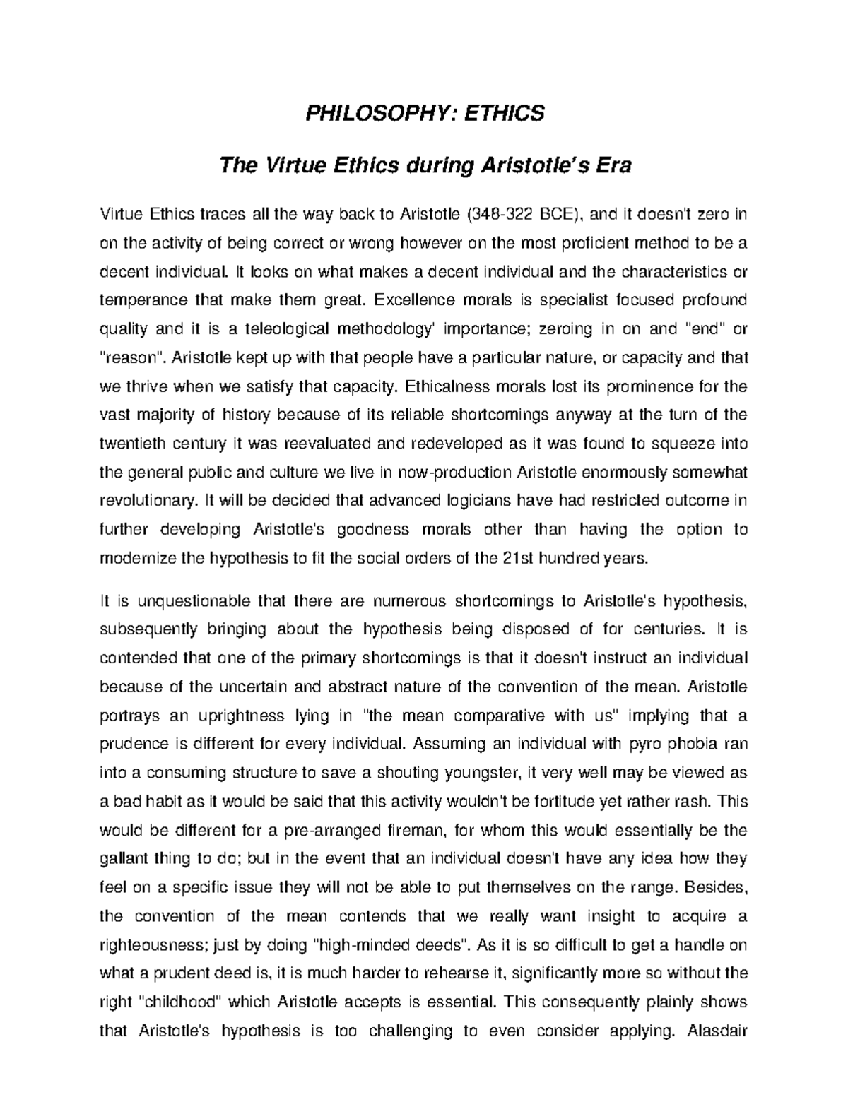 The Virtue Ethics During Aristotle’s Era - PHILOSOPHY: ETHICS The ...