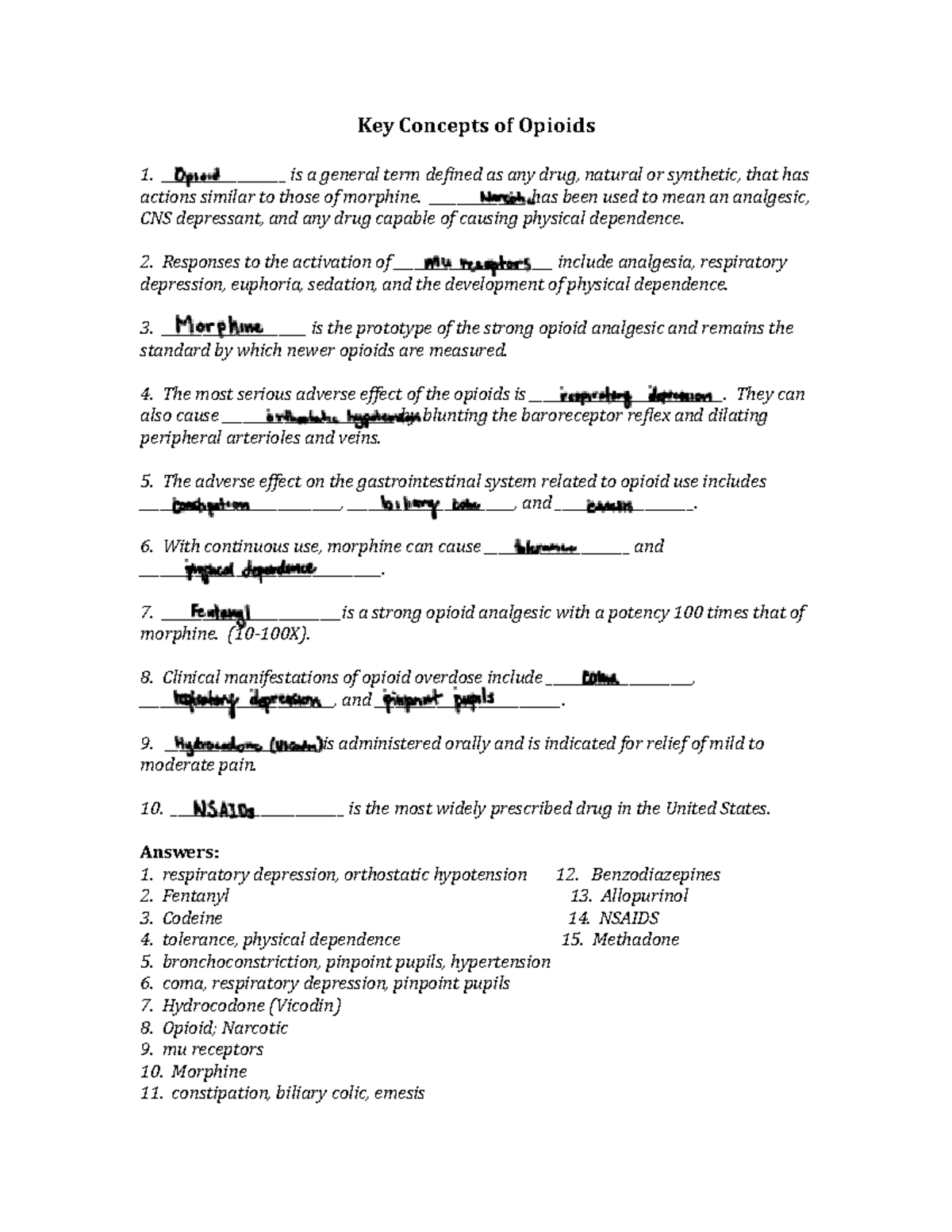 Key Concepts of Opioids - NURS 323 - CSUF - Studocu
