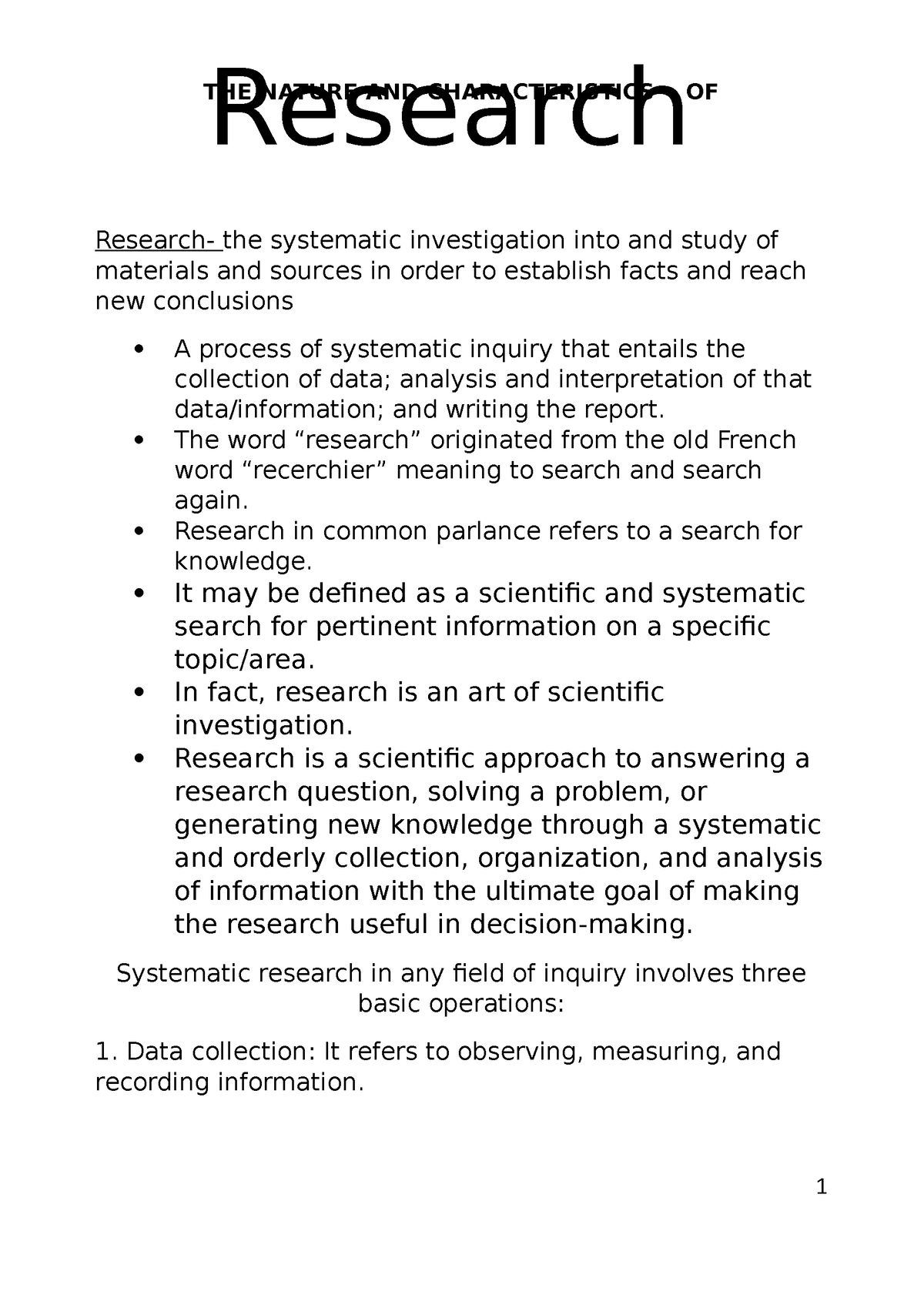 nature and characteristics of research essay