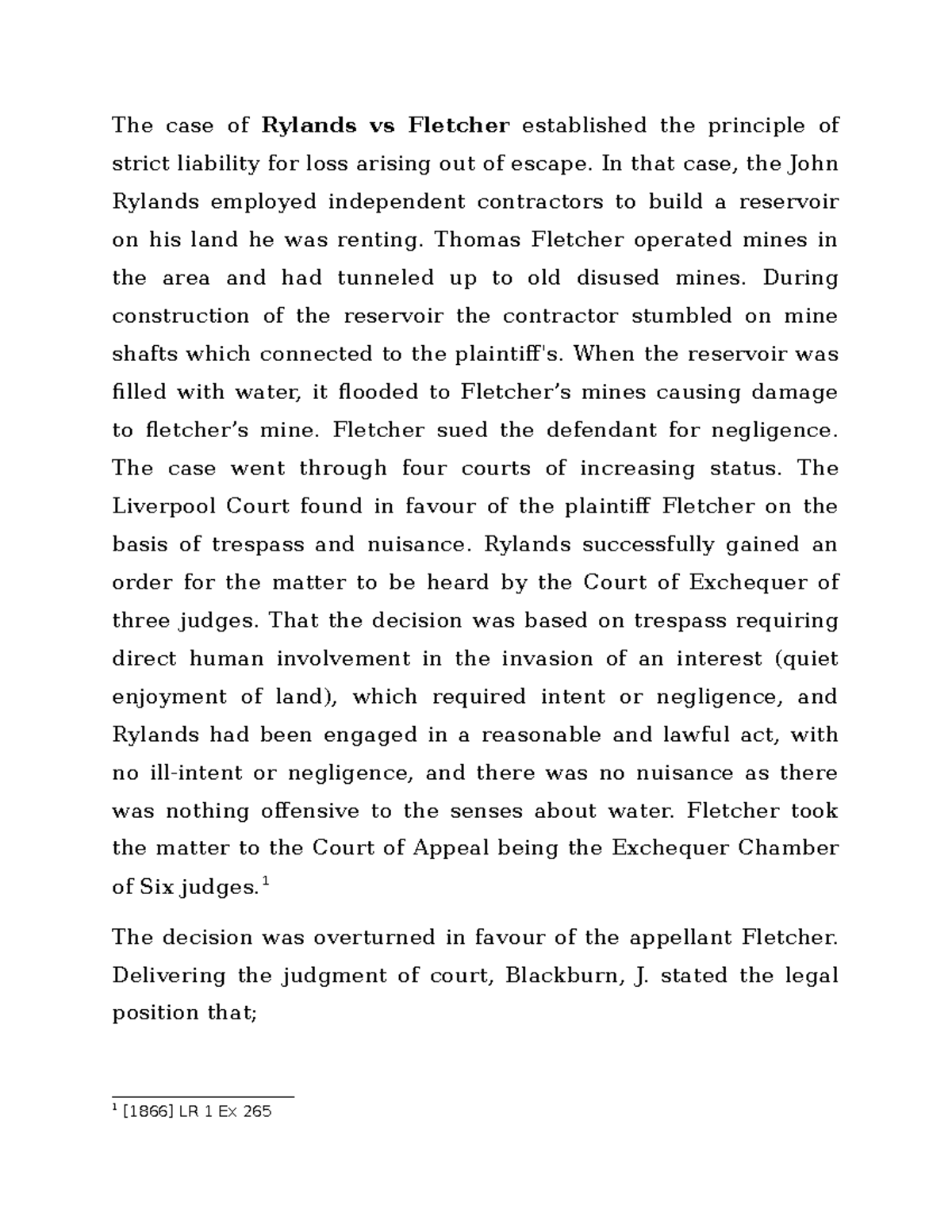 Rule on Rylands v Fletcher - The case of Rylands vs Fletcher ...