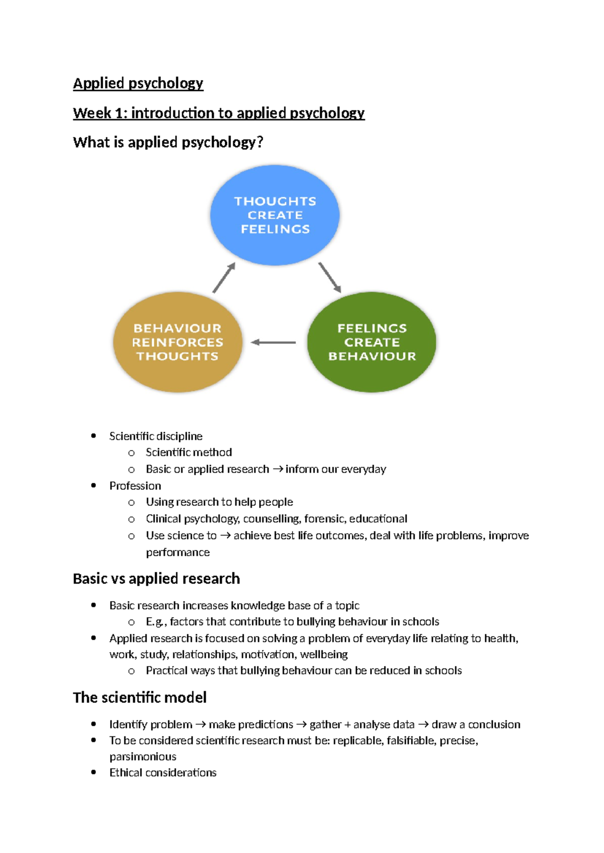 Applied psychology - notes - Applied psychology Week 1: introduction to ...