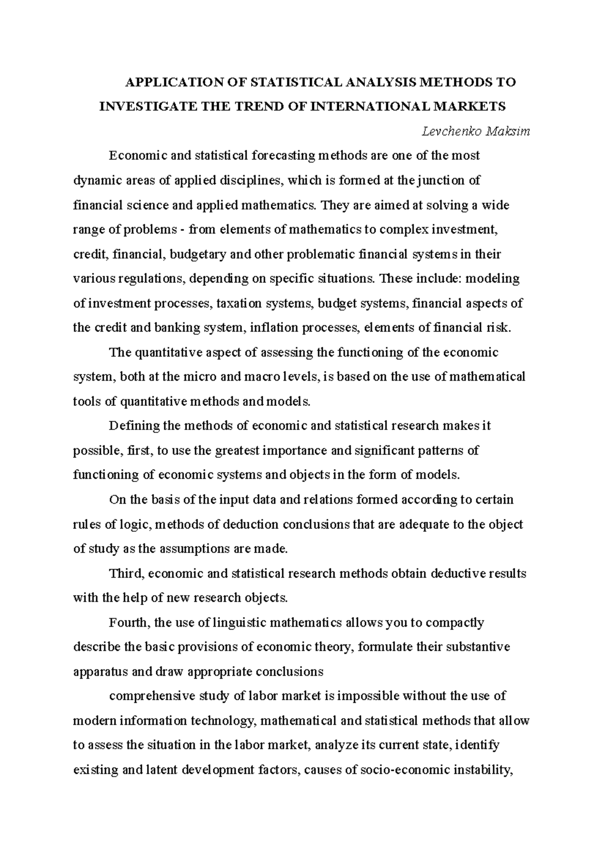 Additional report #2 - 123 - АPPLICATION OF STATISTICAL ANALYSIS ...