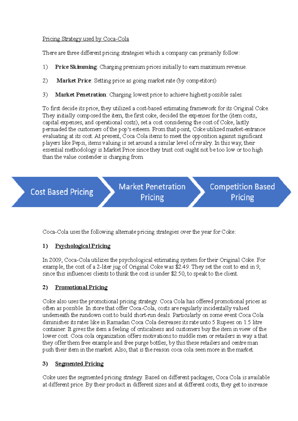 Pricing Strategy used by Coca Pricing Strategy used by CocaCola