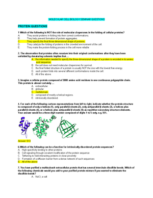 Molecular cell biology Seminar Questions - MOLECULAR CELL BIOLOGY 
