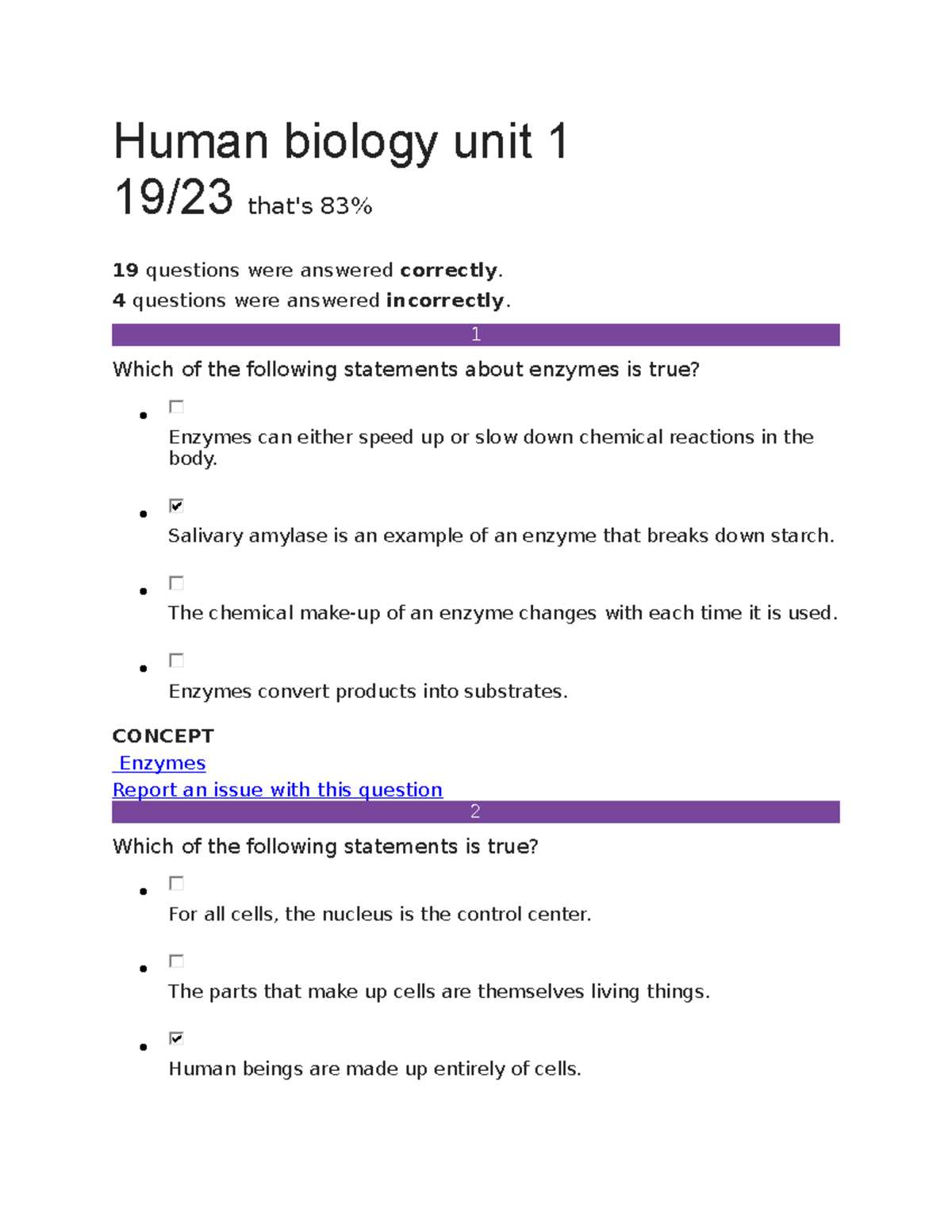 Humn Biology Unit 1 Milstone Test Human Biology Unit 1 19 23 Thats