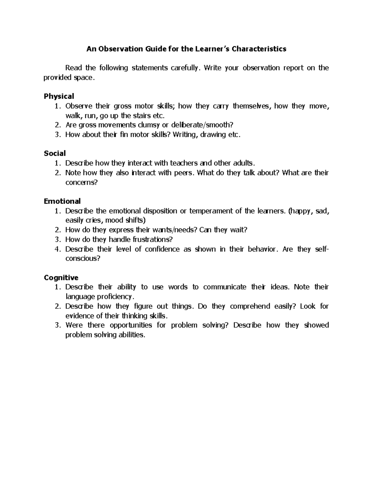 Lesson-2-Activities - RESED - An Observation Guide for the Learner’s ...