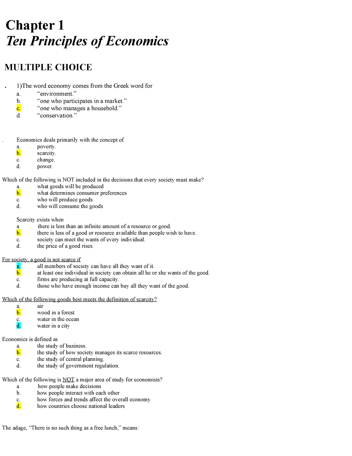 Chapter 1 Mcqs - Chapter 1 Ten Principles Of Economics MULTIPLE CHOICE ...