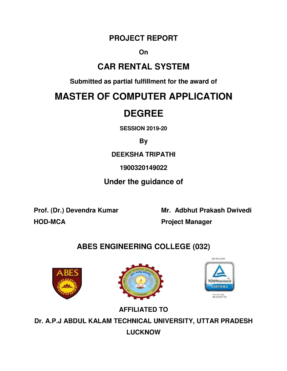 Car Rental System - STUDY MATERIAL - PROJECT REPORT On CAR RENTAL ...