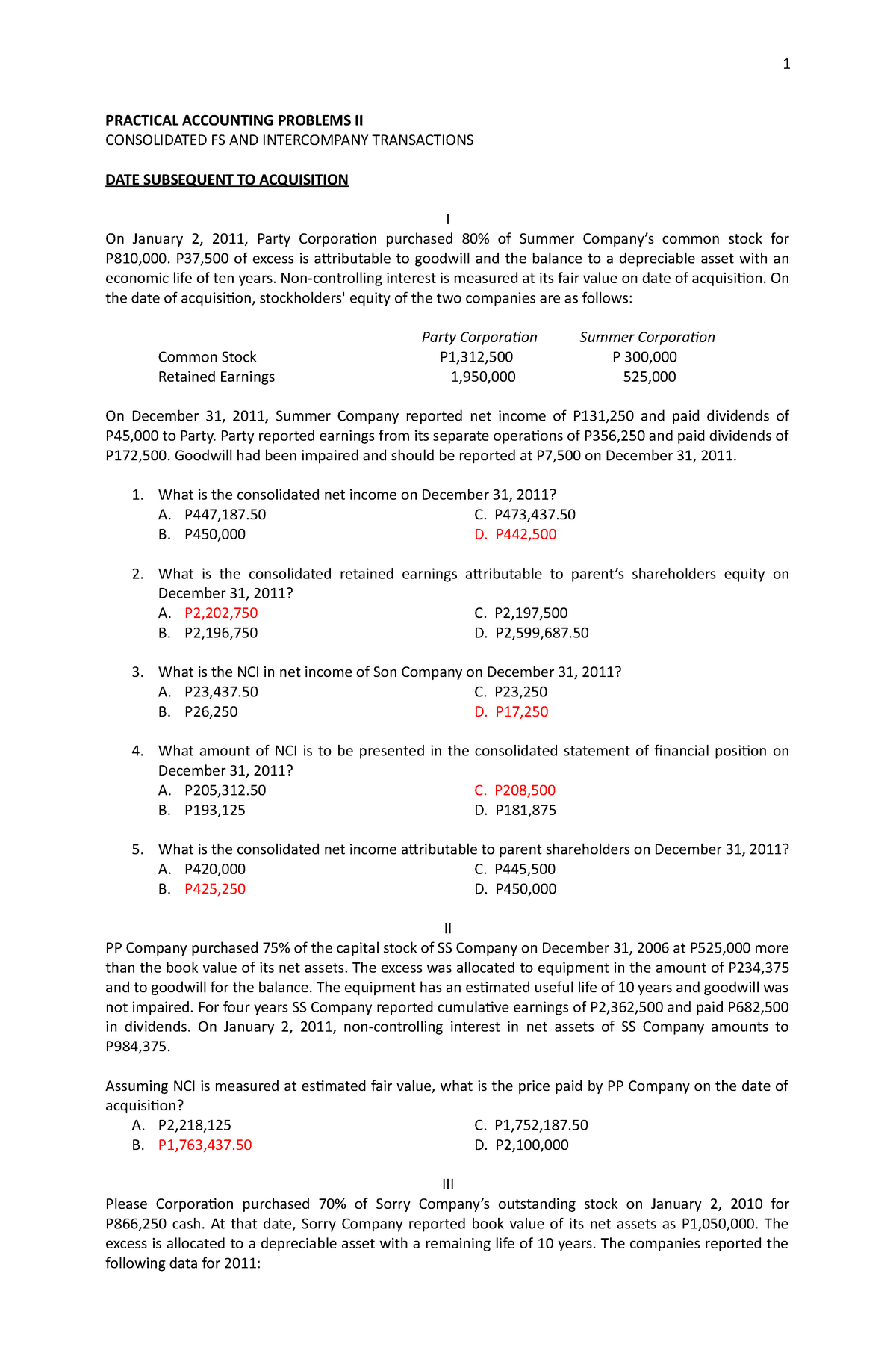 Consolidated FS & intercompany transactions - PRACTICAL ACCOUNTING 