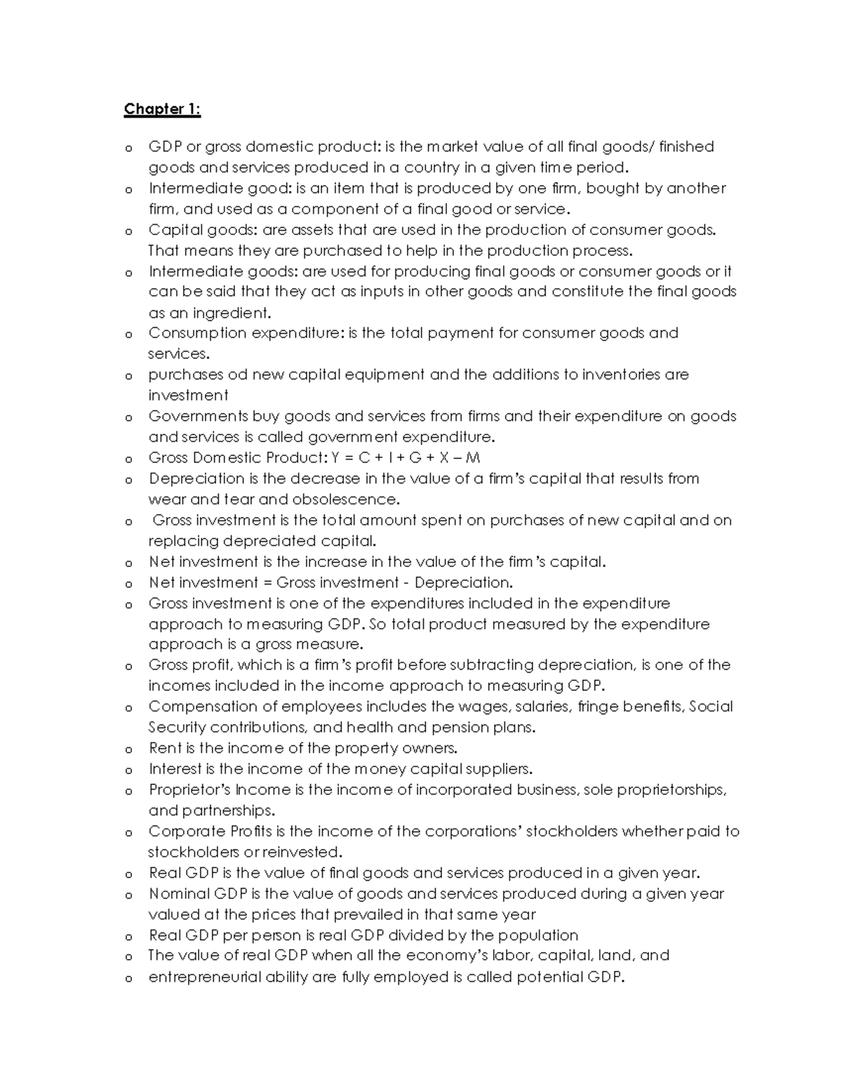 Document (1) copy - Lecture - Chapter 1: o GDP or gross domestic ...