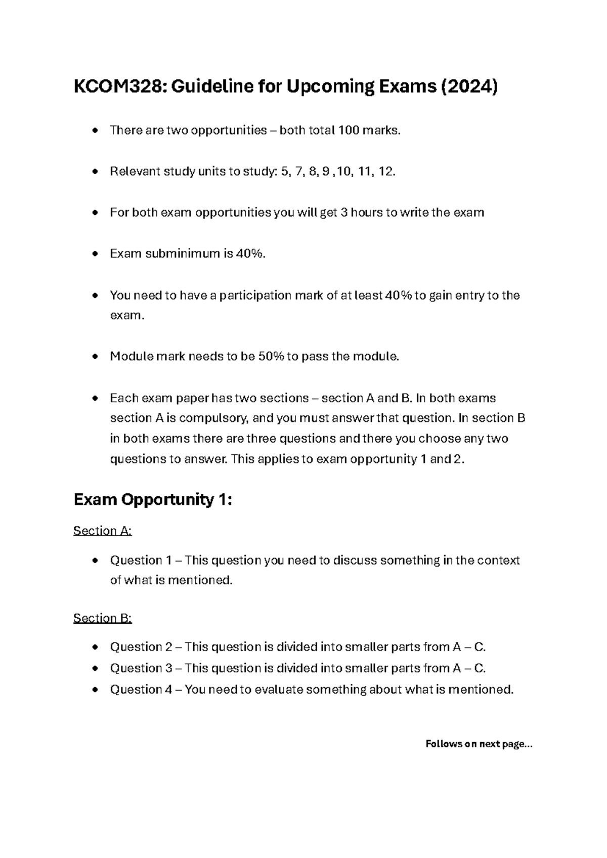 KCOM328 Exam Guidelines 2024 - KCOM328: Guideline for Upcoming Exams ...