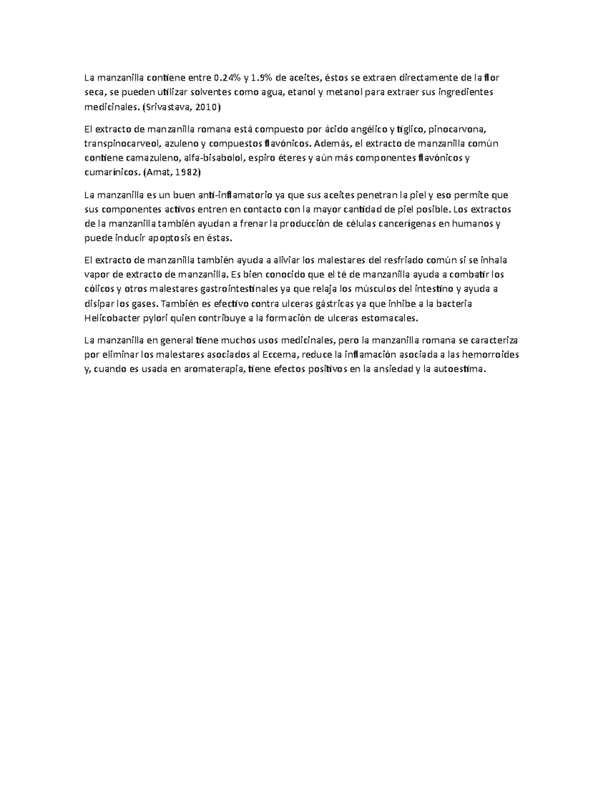 Ensayo Manzanilla La manzanilla contiene entre 0 y 1 de aceites