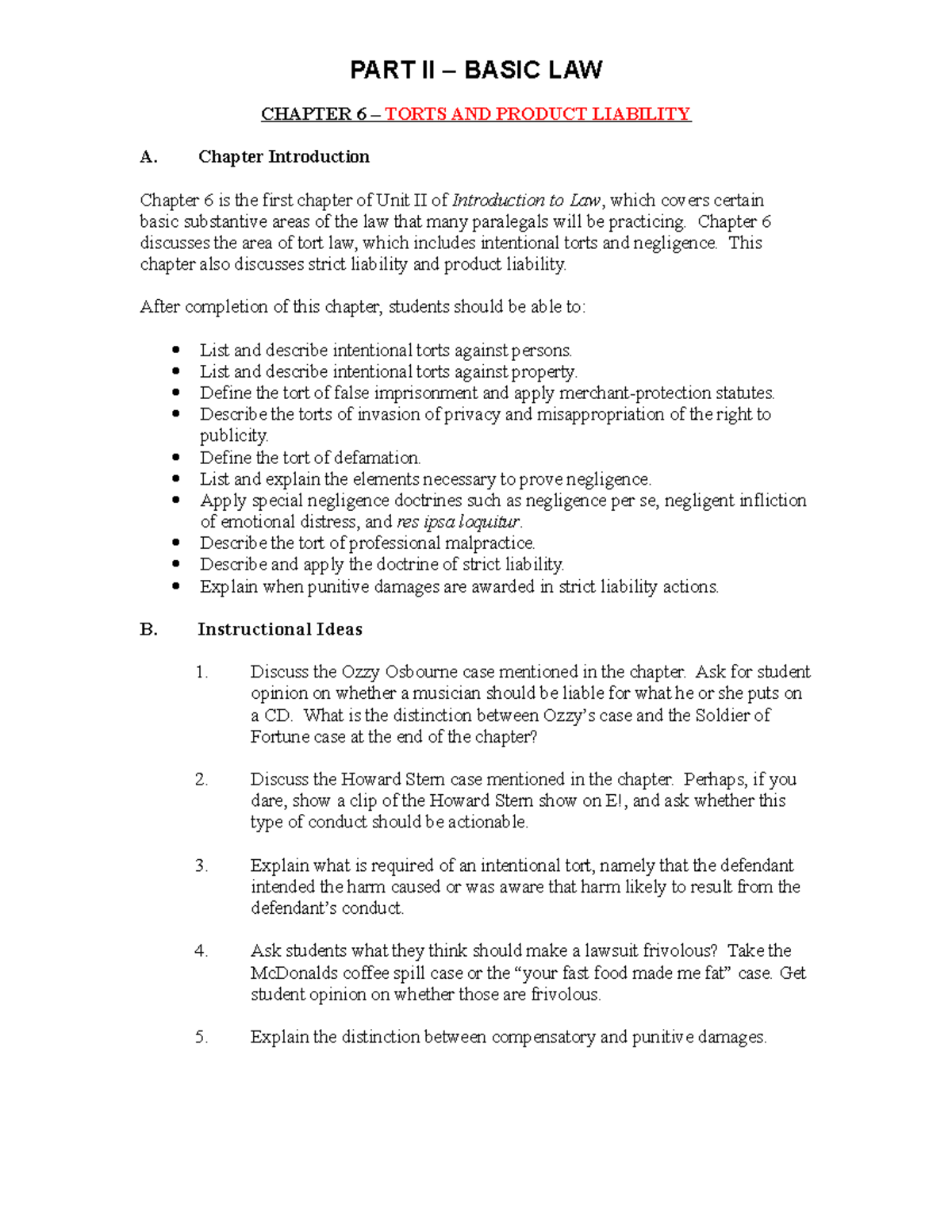 Ch06 Torts And Product Liability Part Ii Basic Law Chapter 6 Torts And Product Liability A