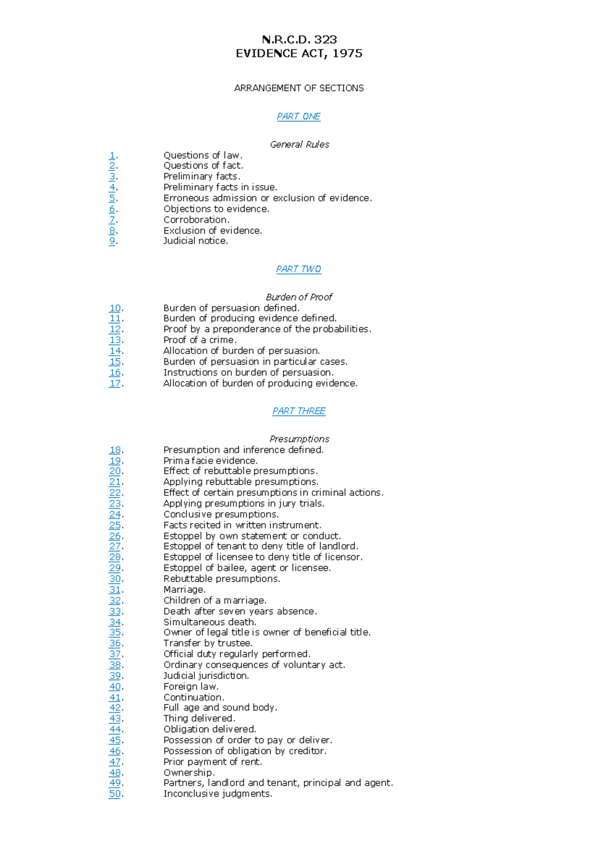 Lecture Notes for Law of Evidence - N.R.C. 323 EVIDENCE ACT, 1975 ...