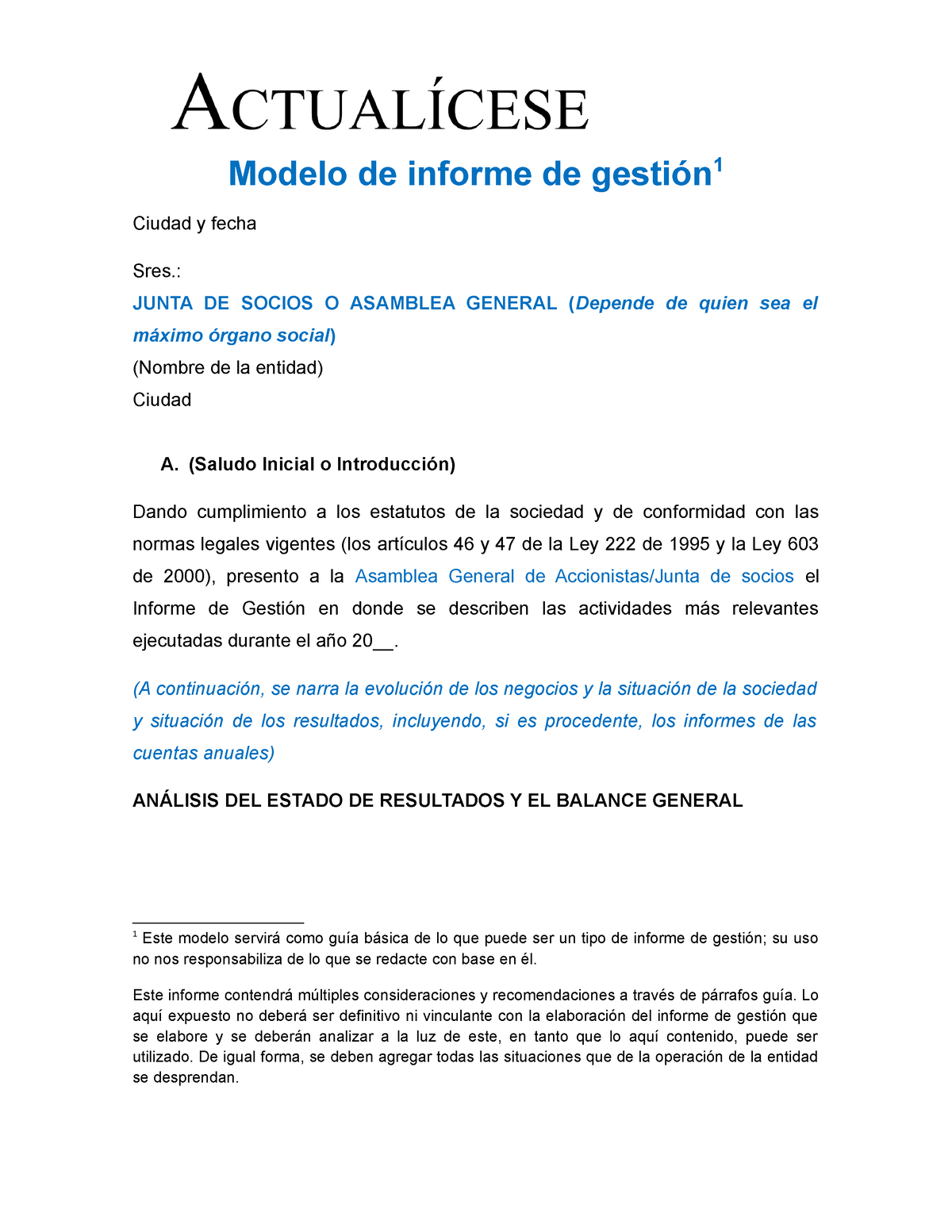 Modelos Informe De Gestion Modelo De Informe De Gestión 1 Ciudad Y