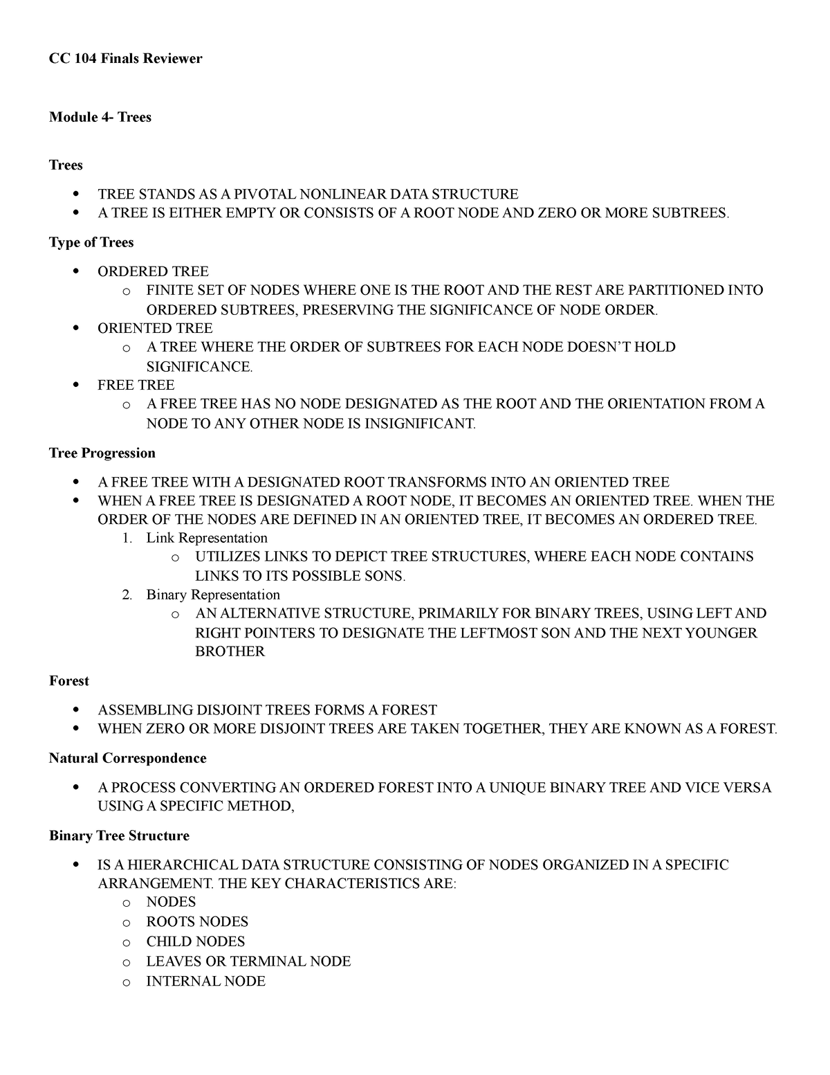 Reviewer in CC104 finals - CC 104 Finals Reviewer Module 4- Trees Trees ...