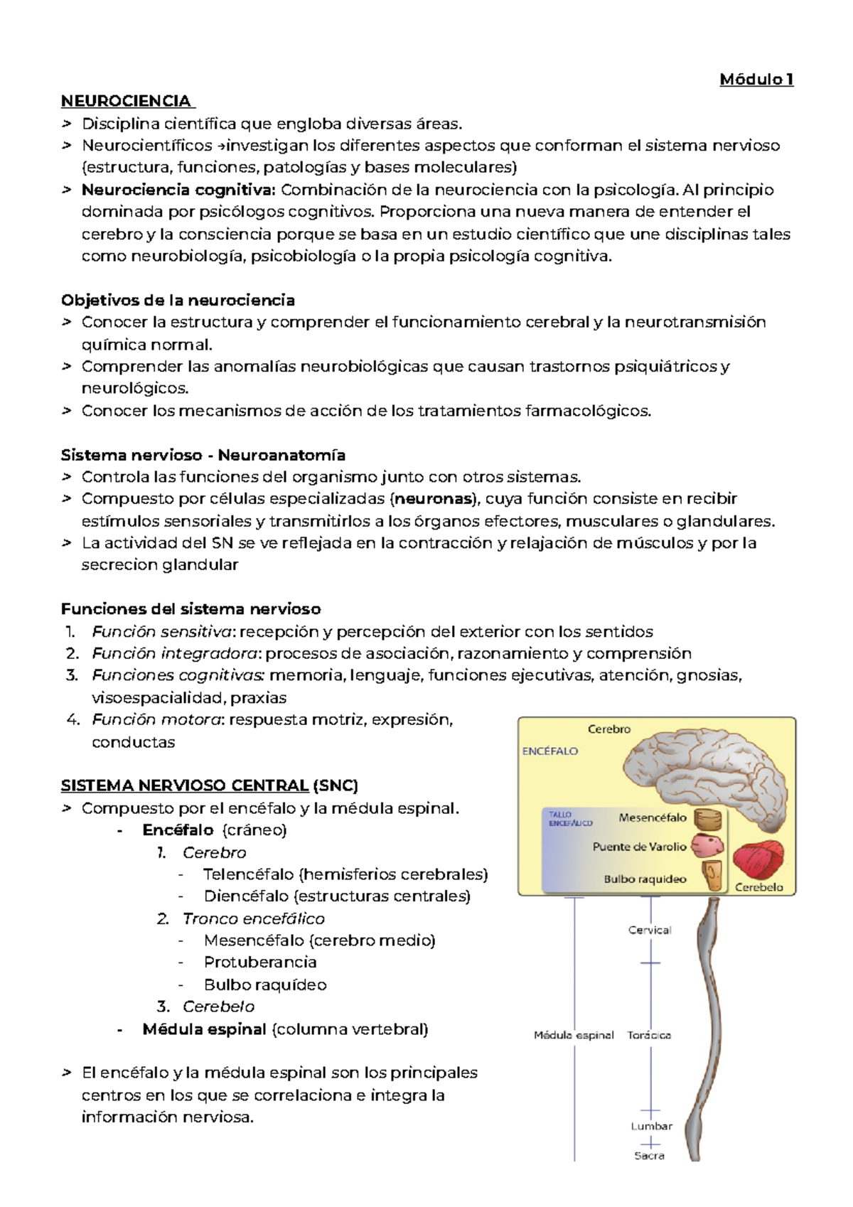 Resumen Final Neurociencia - Módulo 1 NEUROCIENCIA Disciplina ...