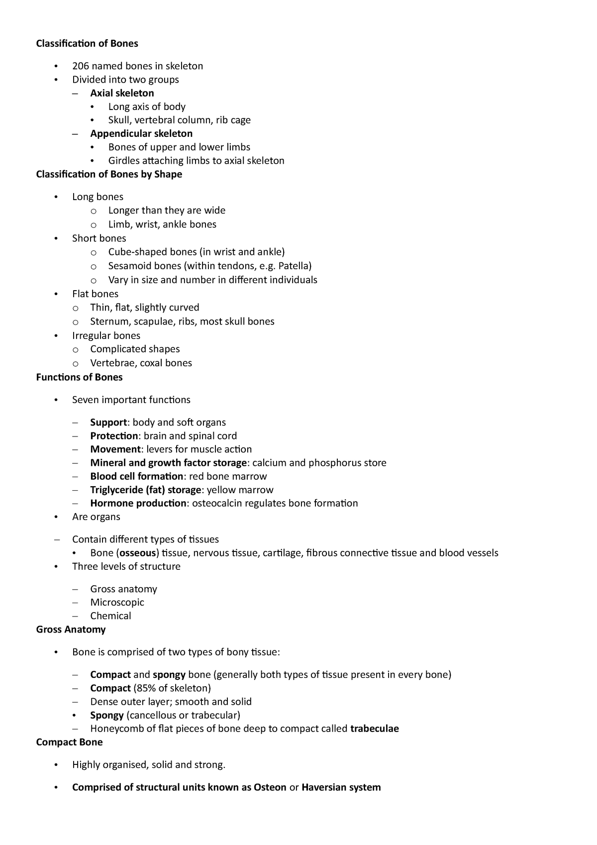 Bones Notes - Classification of Bones 206 named bones in skeleton ...