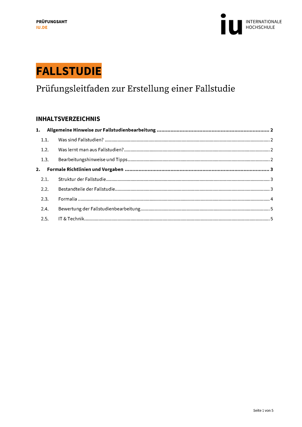 Prüfungsleitfaden Fallstudie - IU FALLSTUDIE Pr ̧fungsleitfaden Zur ...