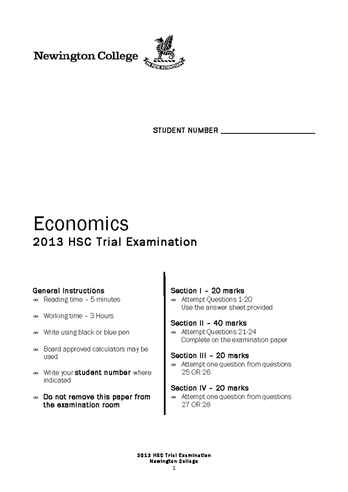 Newington 2013 Economics Trials Solutions pdf 2013 HSC Trial