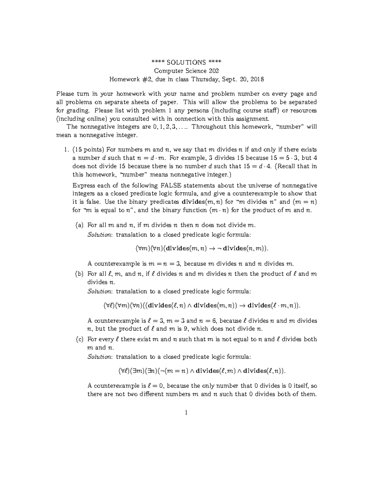 Hw2-solution - Homework 2 Solutions - **** SOLUTIONS **** Computer ...