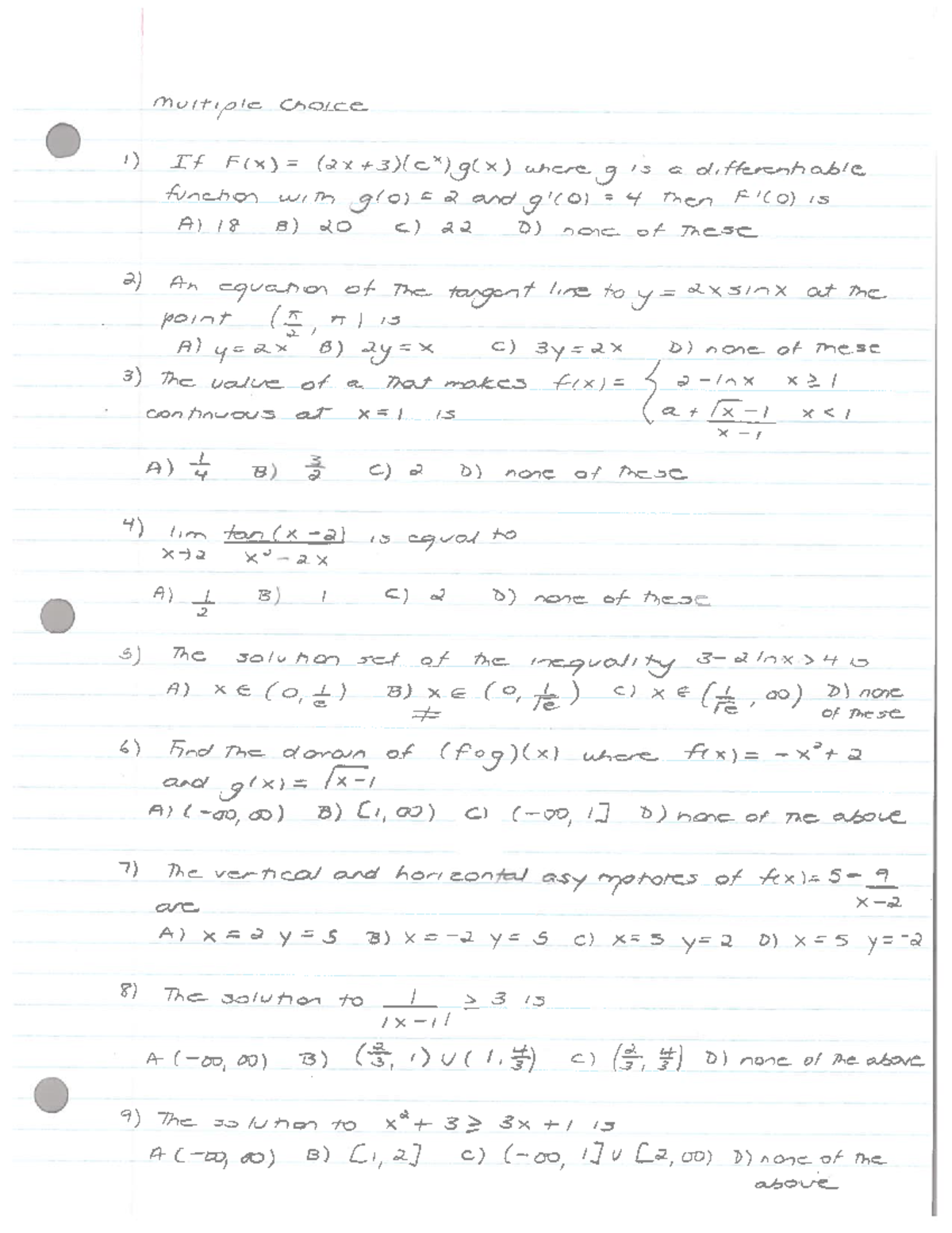 Multiple Choice Practice Calc Questions Math 134 Studocu Multiple Choice Practice Calc Questions Math 134 Studocu