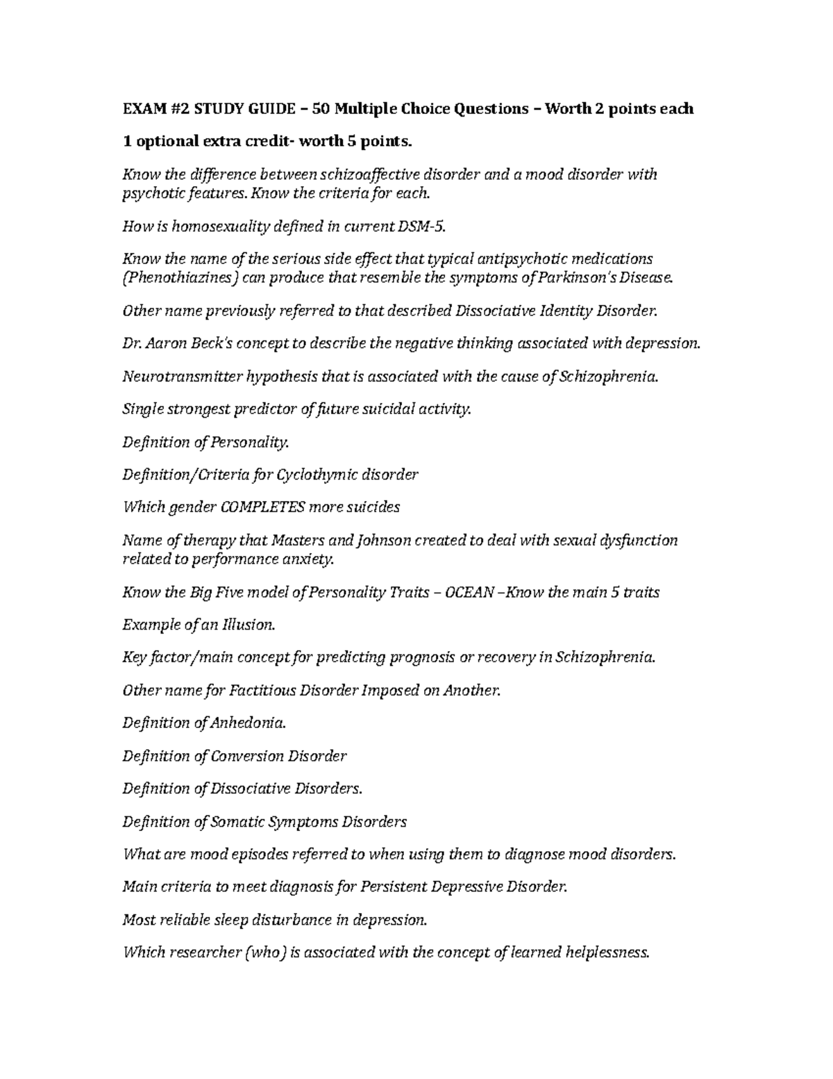 EXAM #2 Study Review - EXAM #2 STUDY GUIDE – 50 Multiple Choice ...