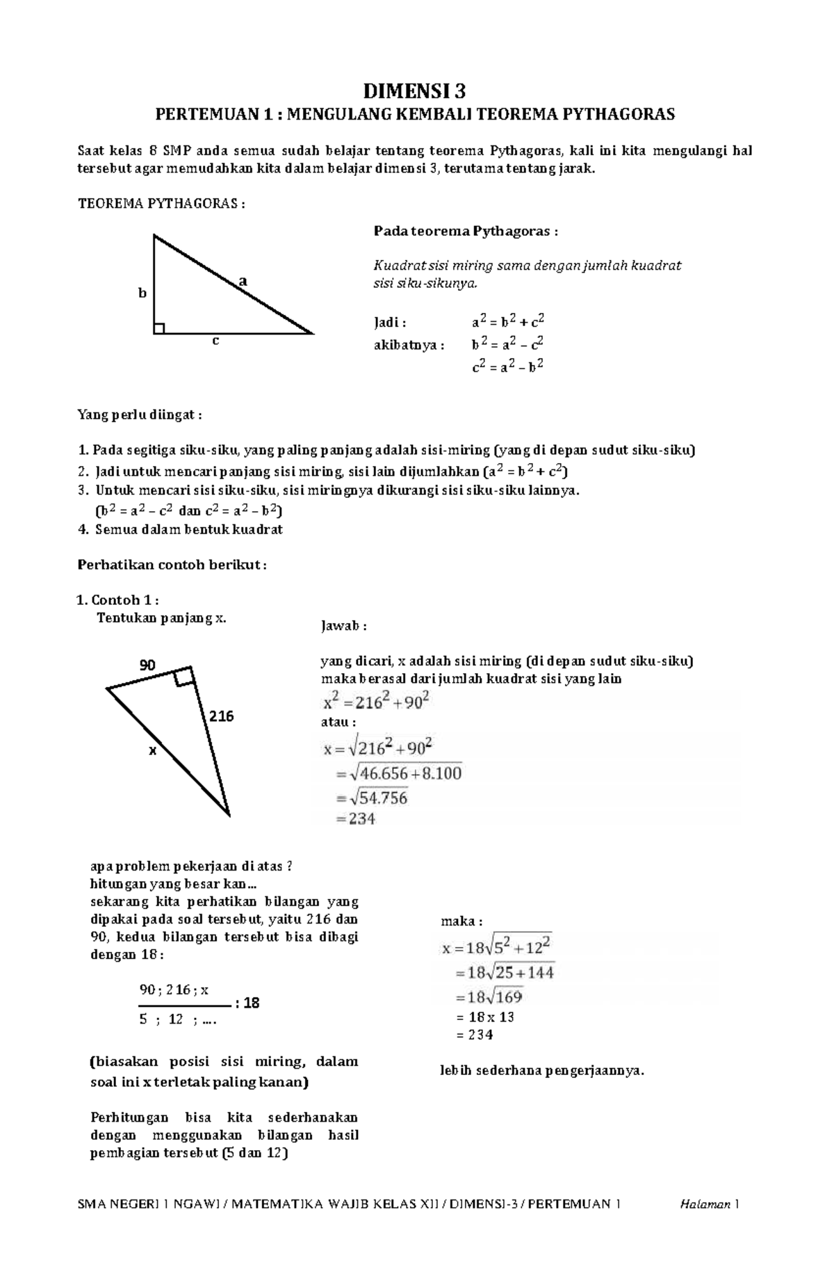 1. DIM 3 PER 1, Teorema Pythagoras - SMA NEGERI 1 NGAWI / MATEMATIKA ...