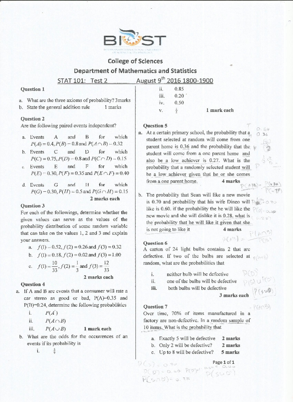 Stats 101 TEST 2 2016 - test - Integral Calculus - Studocu