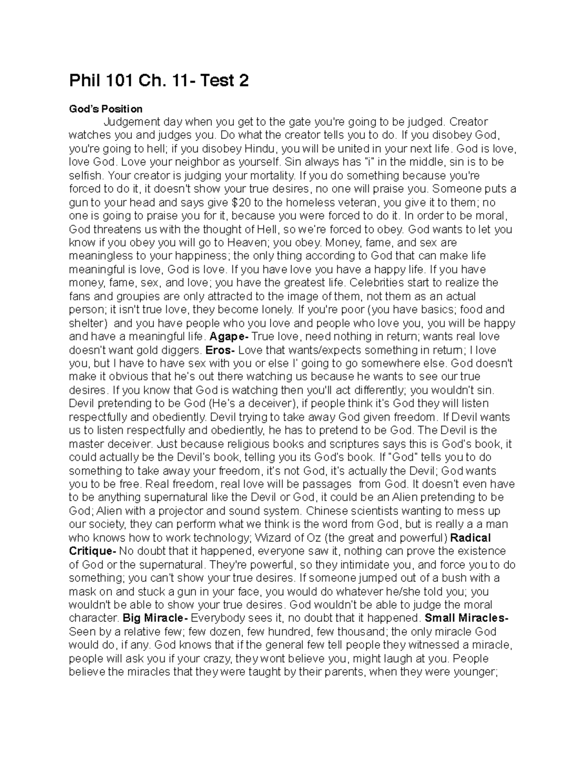 Phil 101-Test 2 Notes - Lecture for Mr. Schlessinger's phil 101 class ...