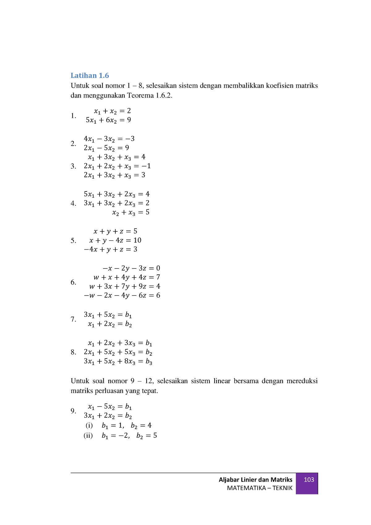 Aljabar Linier Dan Matrik Joko Soebagyo Et Aljabar Linier Dan Matriks Matematika Teknik 103 8763