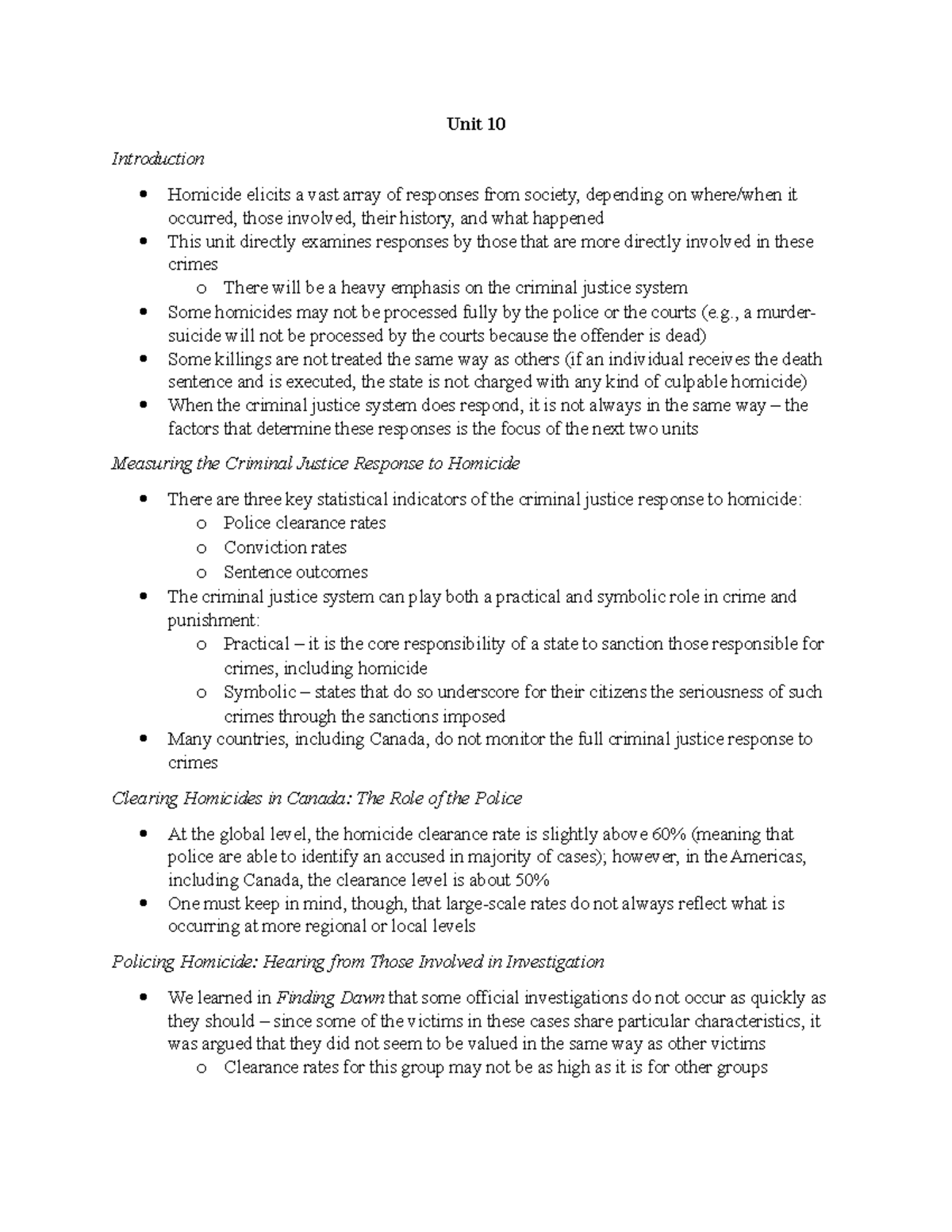 Unit 10 - Lecture notes 10 - Unit 10 Introduction Homicide elicits a ...