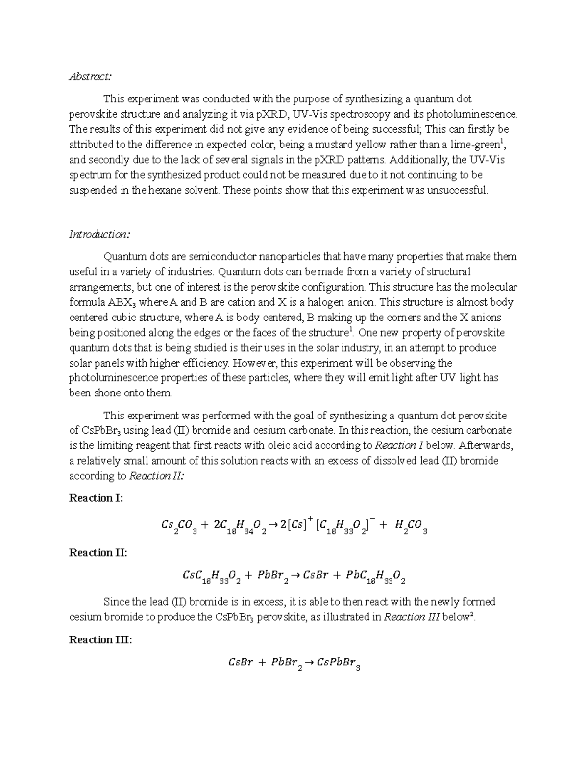 Exp3 242 - Experiment 3 of CHEM-242 - Abstract: This experiment was ...