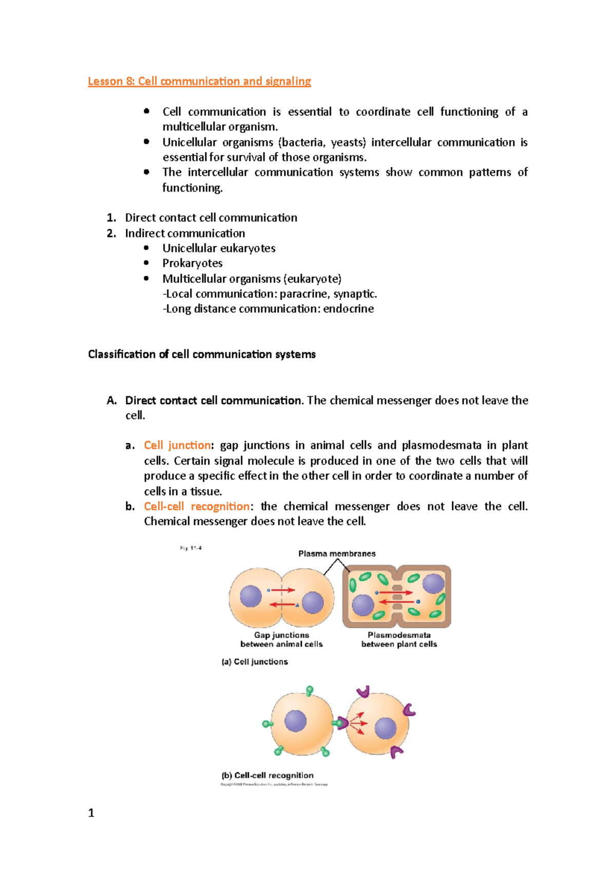 Lesson 8 - Lesson 8: Cell communication and signaling Cell ...