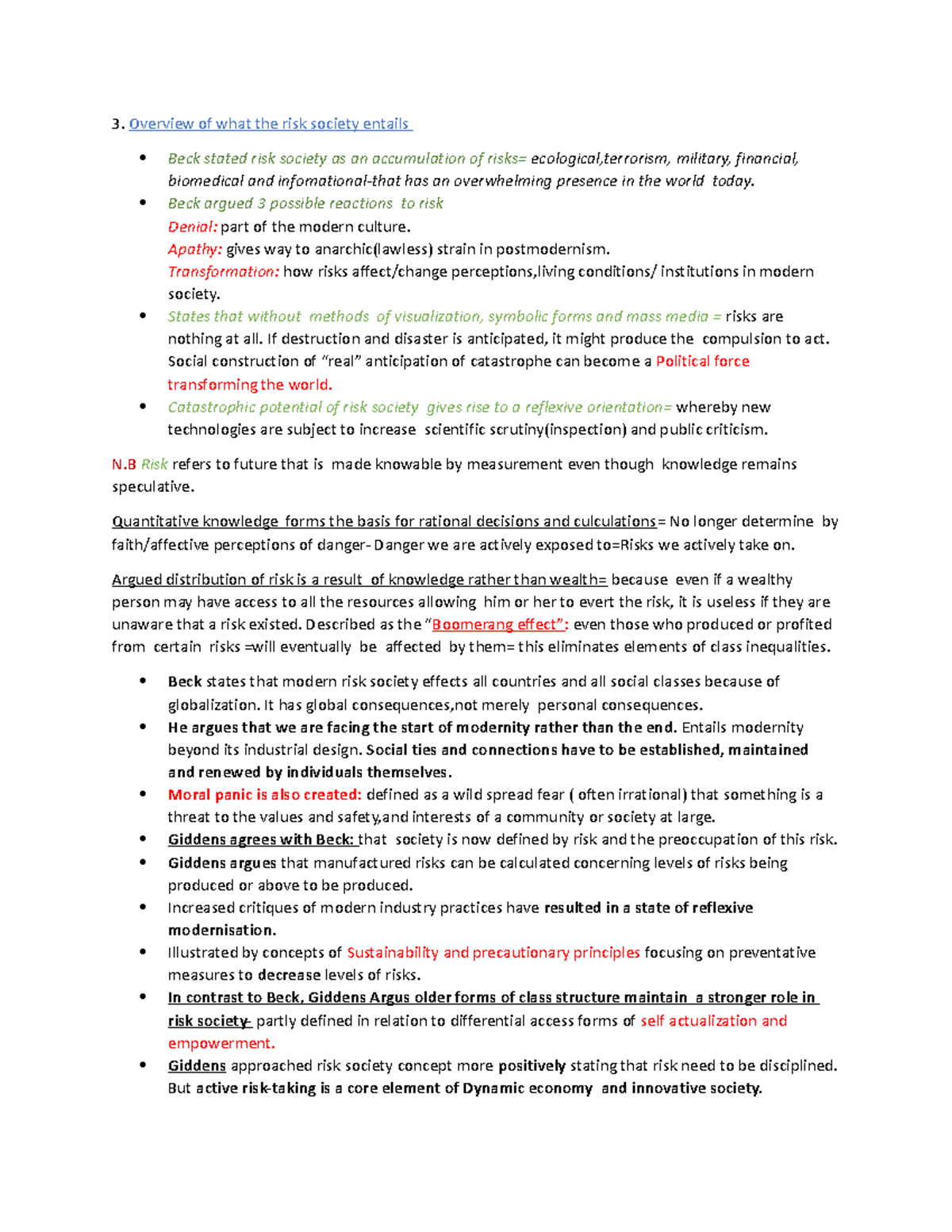 Unit 1 Risk society - Notes - Overview of what the risk society entails ...
