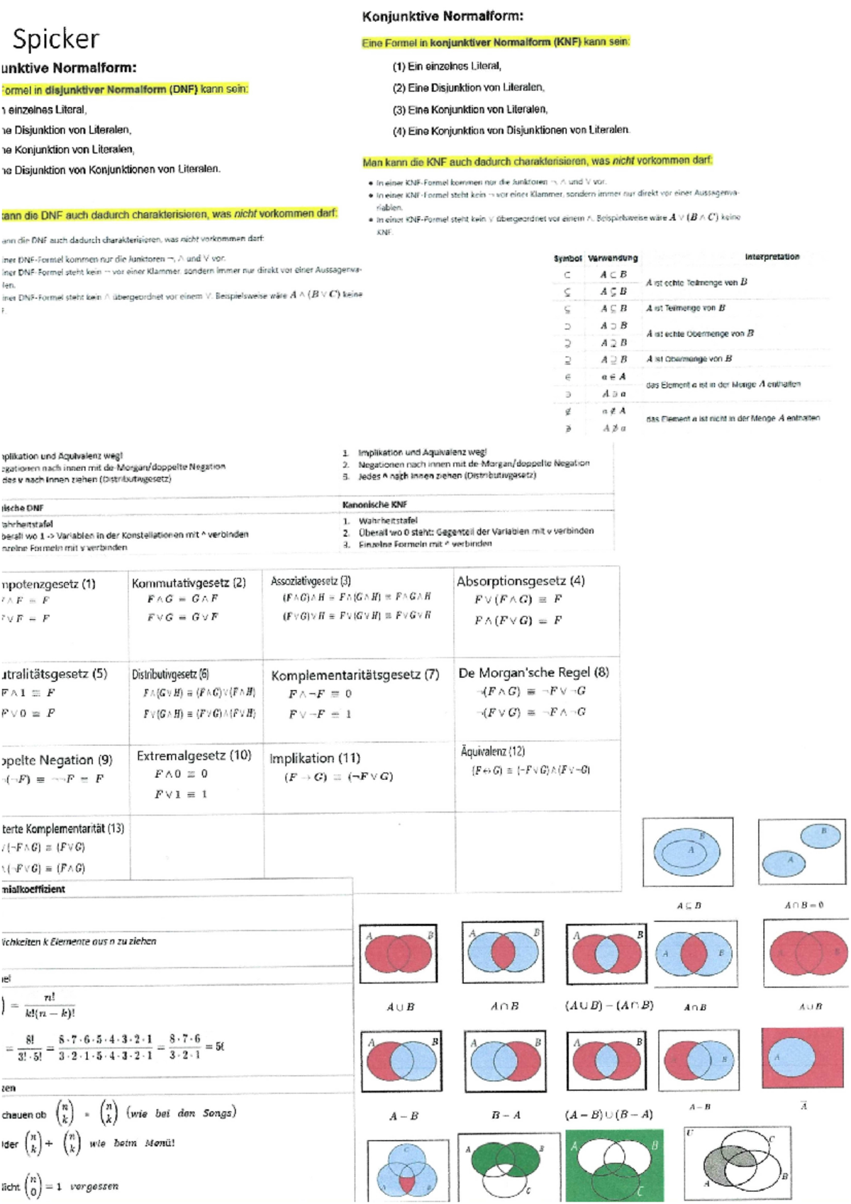 Mathe 1-Spicker - wichtiger Sticker zur Klausur erlaubt - Mathematik I ...