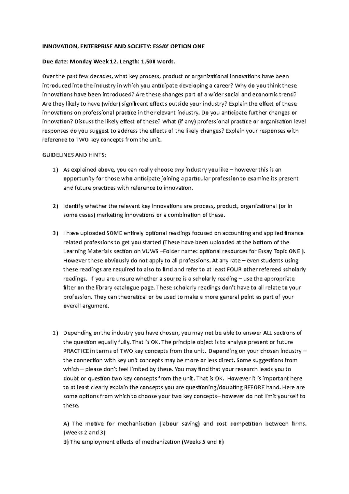 Innovation, Enterprise and Society Essay Option 1 Effect of Innovation ...