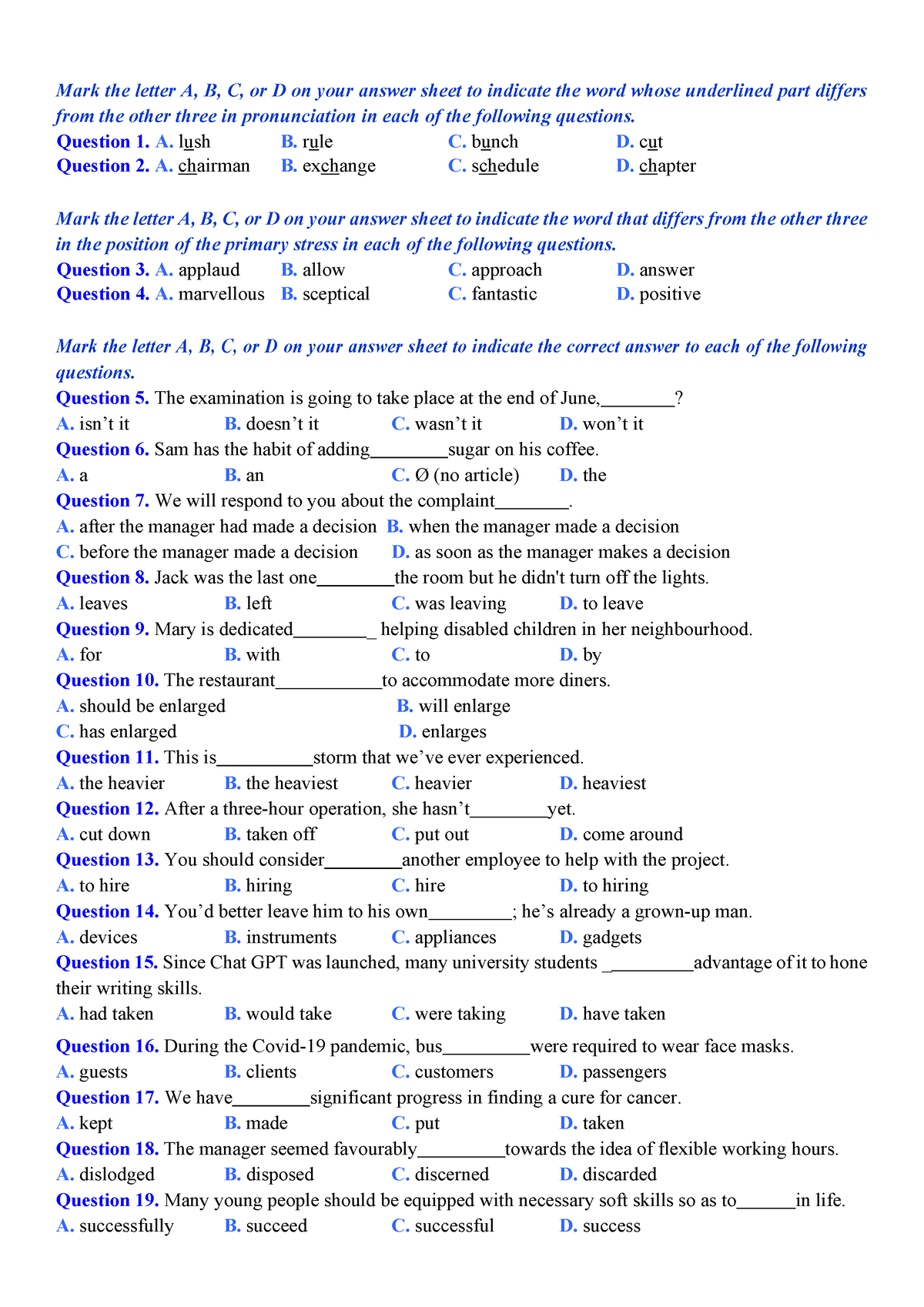 ĐỀ TỰ ÔN LUYỆN SỐ 2 - Mark The Letter A, B, C, Or D On Your Answer ...