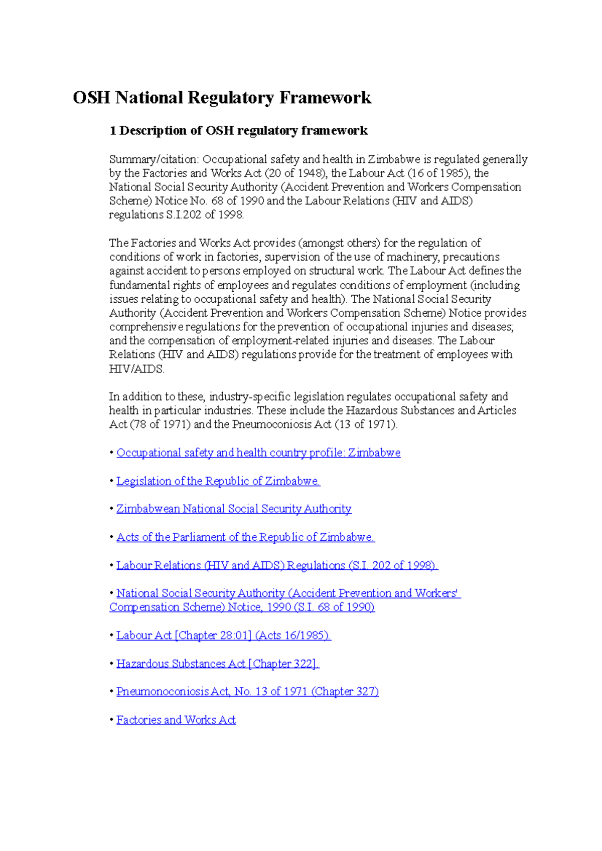 OSH National Regulatory Framework - 68 of 1990 and the Labour Relations ...