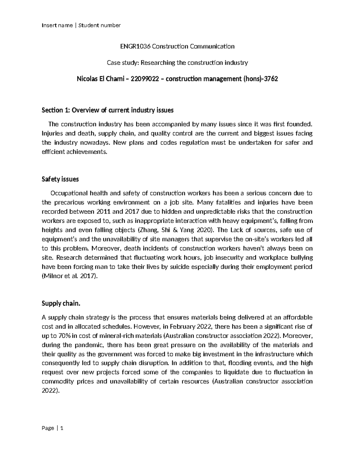 Const communication assessment 2 - ENGR1036 Construction Communication ...