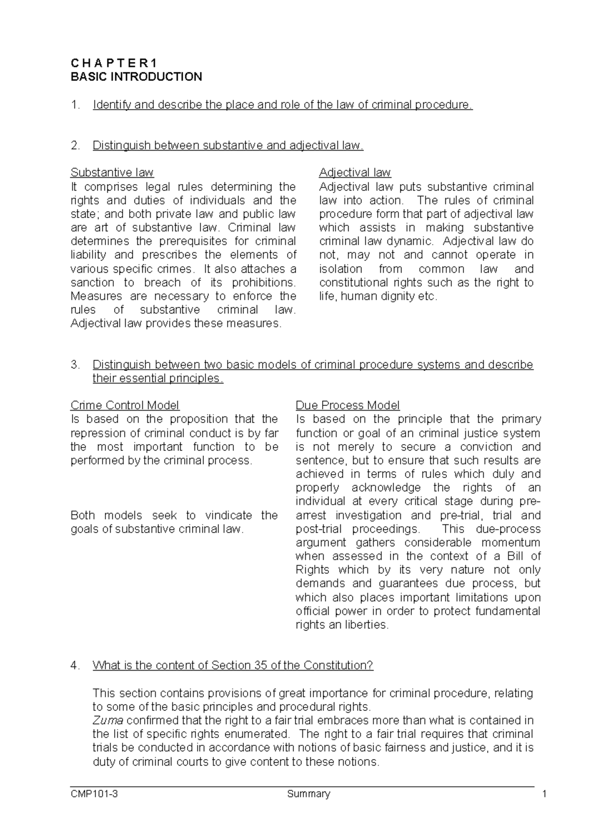 CMP2601-summary 2005 - Summary Criminal procedure A - C H A P T E R 1 ...
