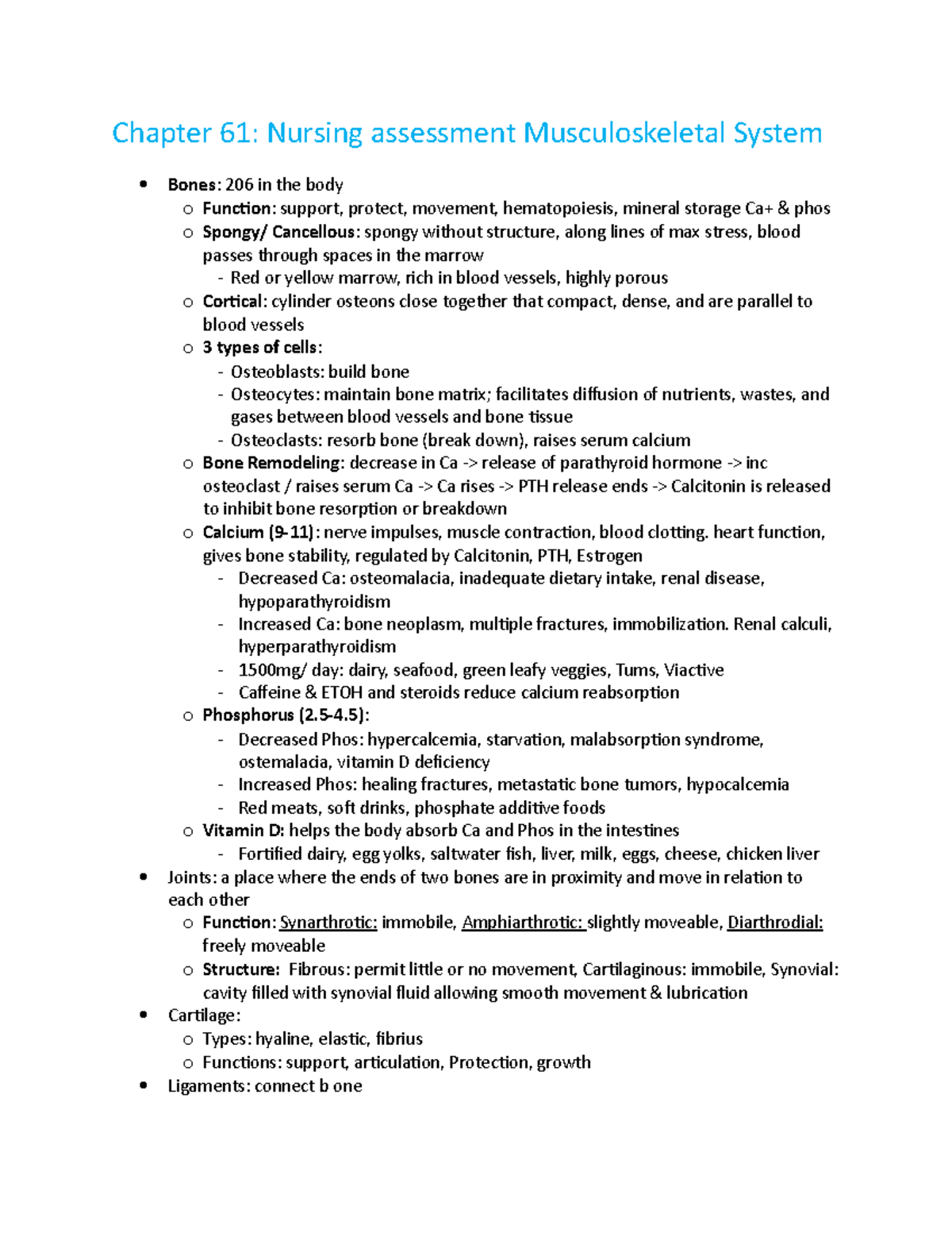 Unit 1 Exam 355 - Lecture Notes - Chapter 61: Nursing Assessment ...