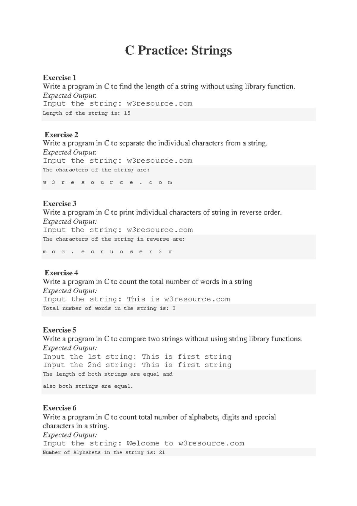 Examen type / pratique 12 Novembre 2015, questions - C Practice ...
