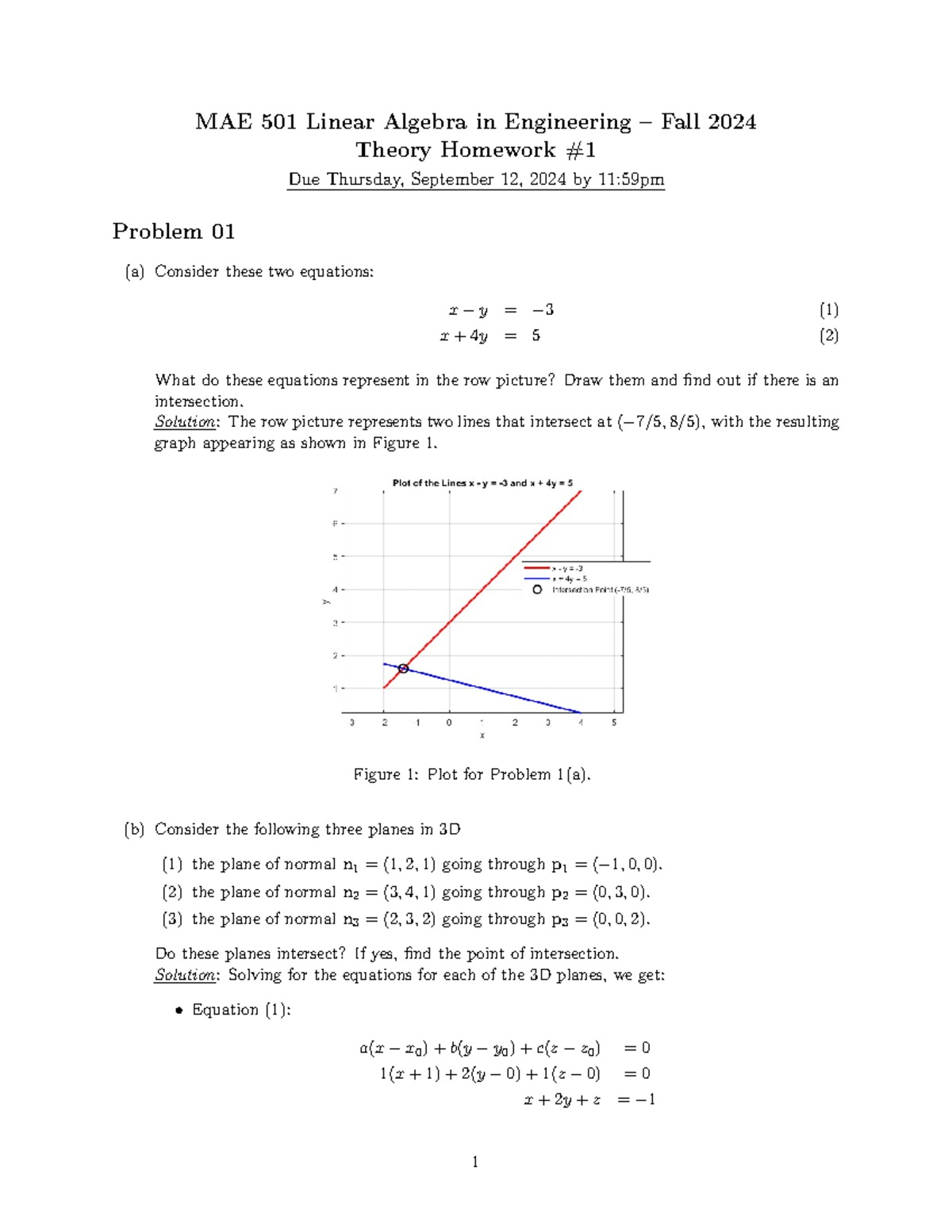 MAE501 Theory HW 1Solutions Fall2024 - MAE 501 Linear Algebra in ...