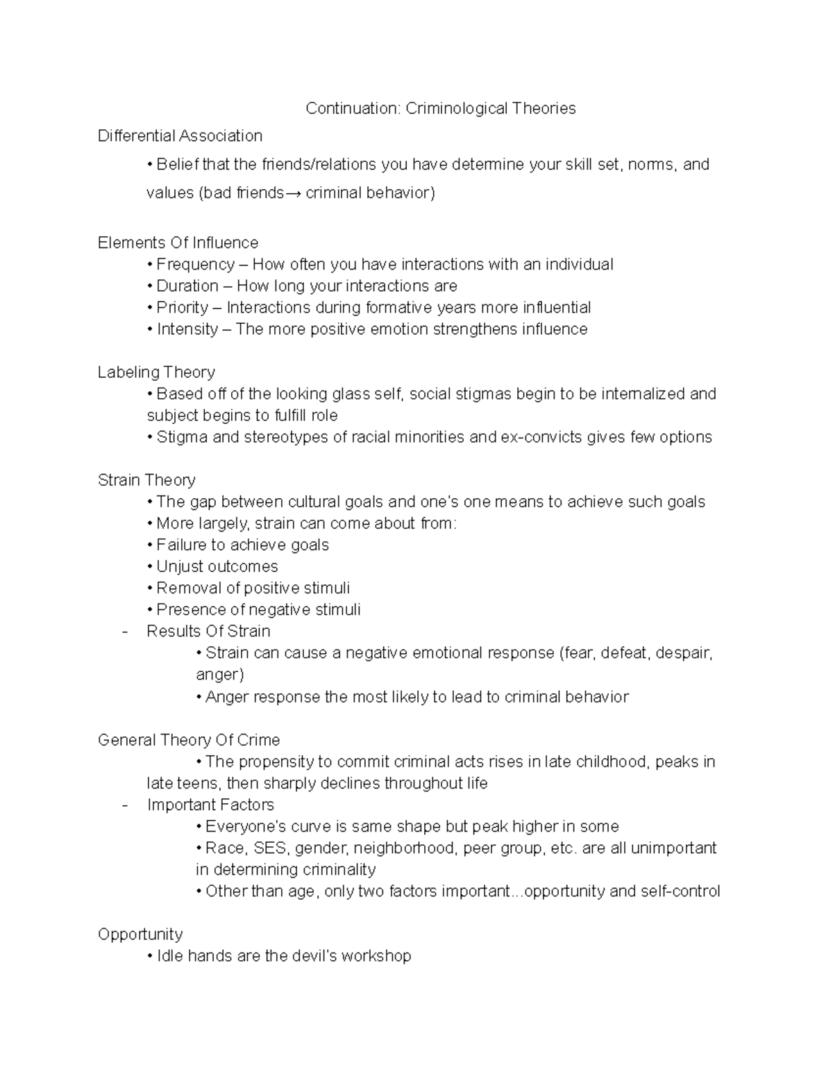 Cont. Criminological Theories - Continuation: Criminological Theories ...