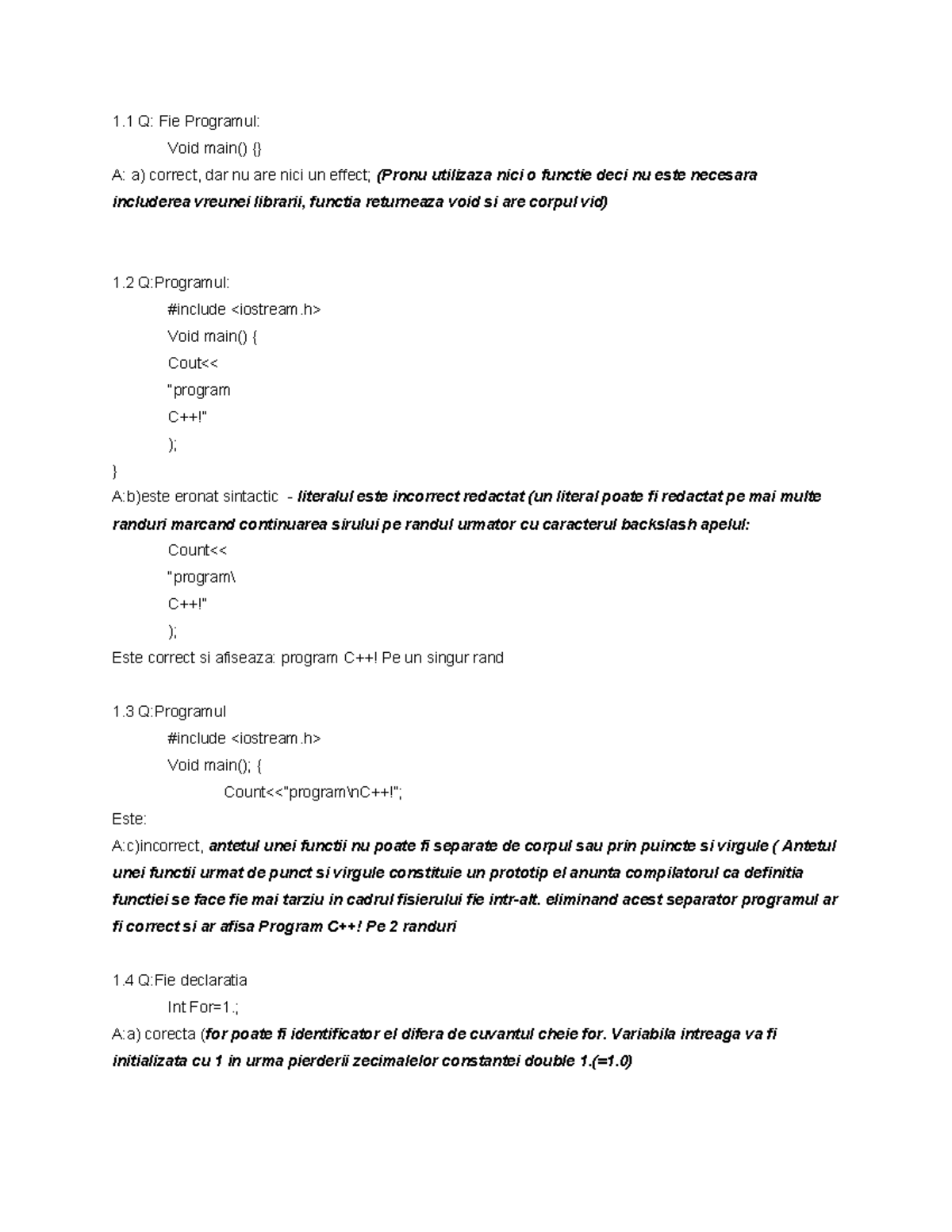 Test Grila Informatica Economica 2021 1 Q Fie Programul Void Main A A Correct Dar Nu